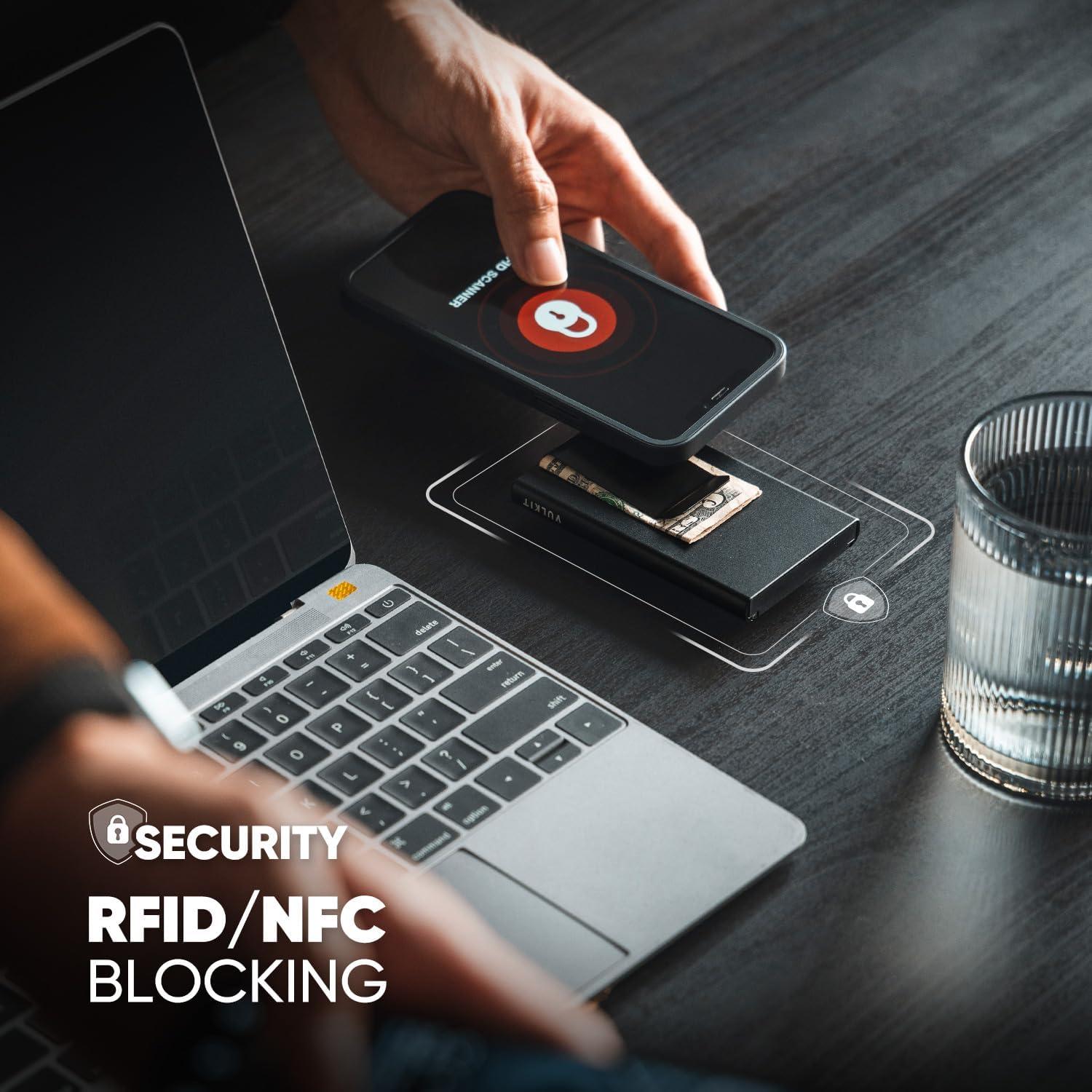 Billetera Slim VULKIT con Clip para Dinero y Bloqueo RFID, Negra