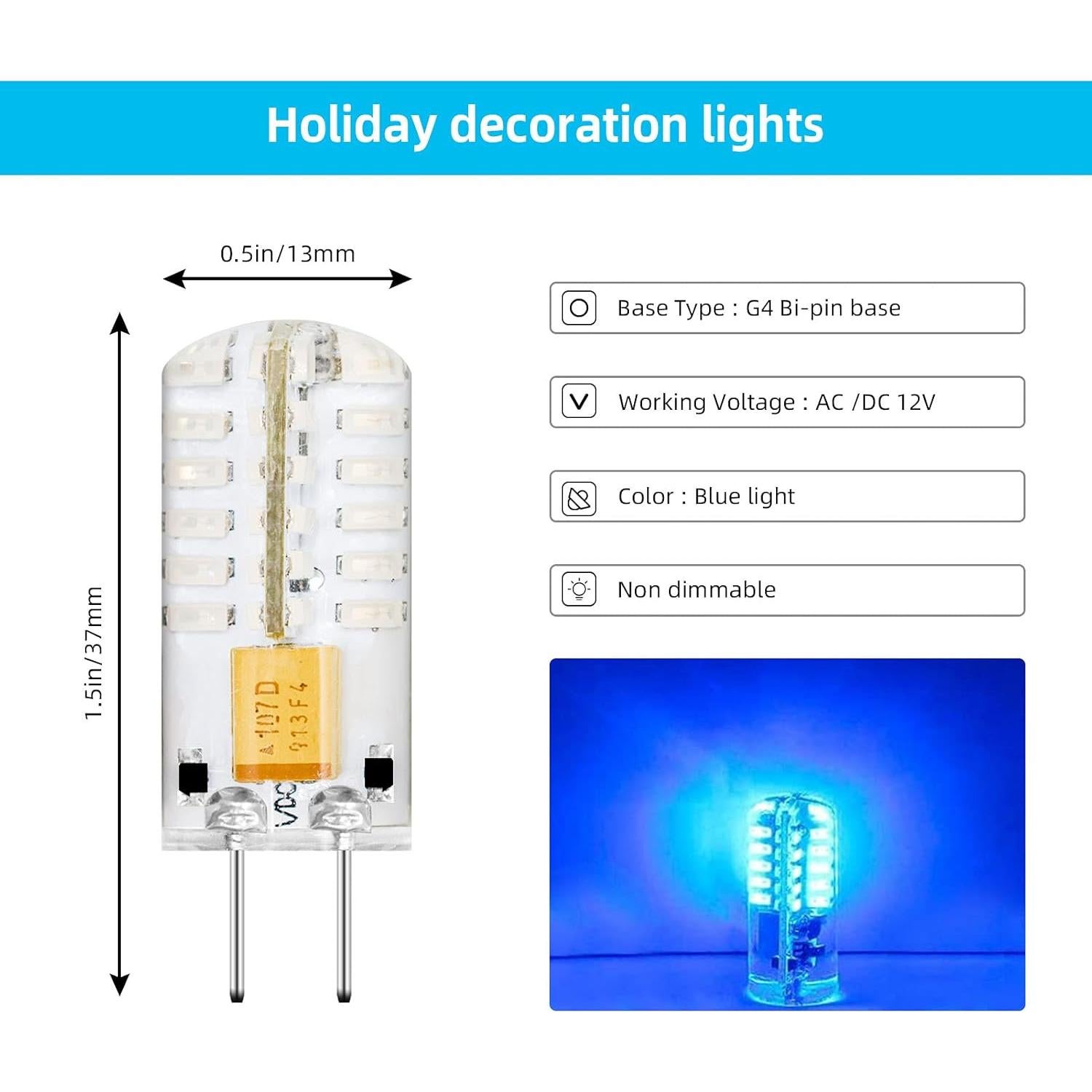 Bombilla LED G4 TZHILAN Azul 12V 2W 360° Paquete de 4