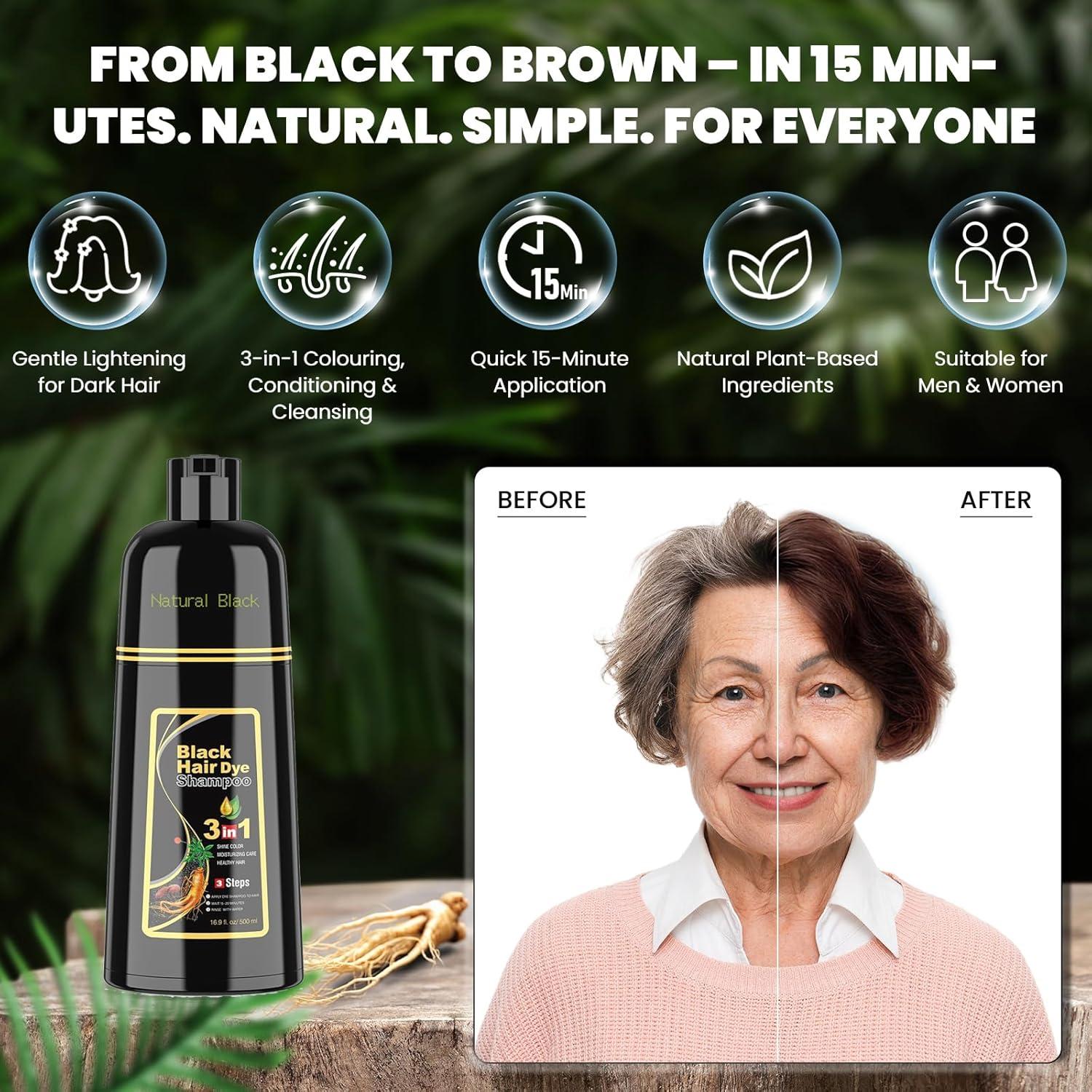 Champú Tinte Negro BELEZALIB 500 ml - 100% Cobertura Canas