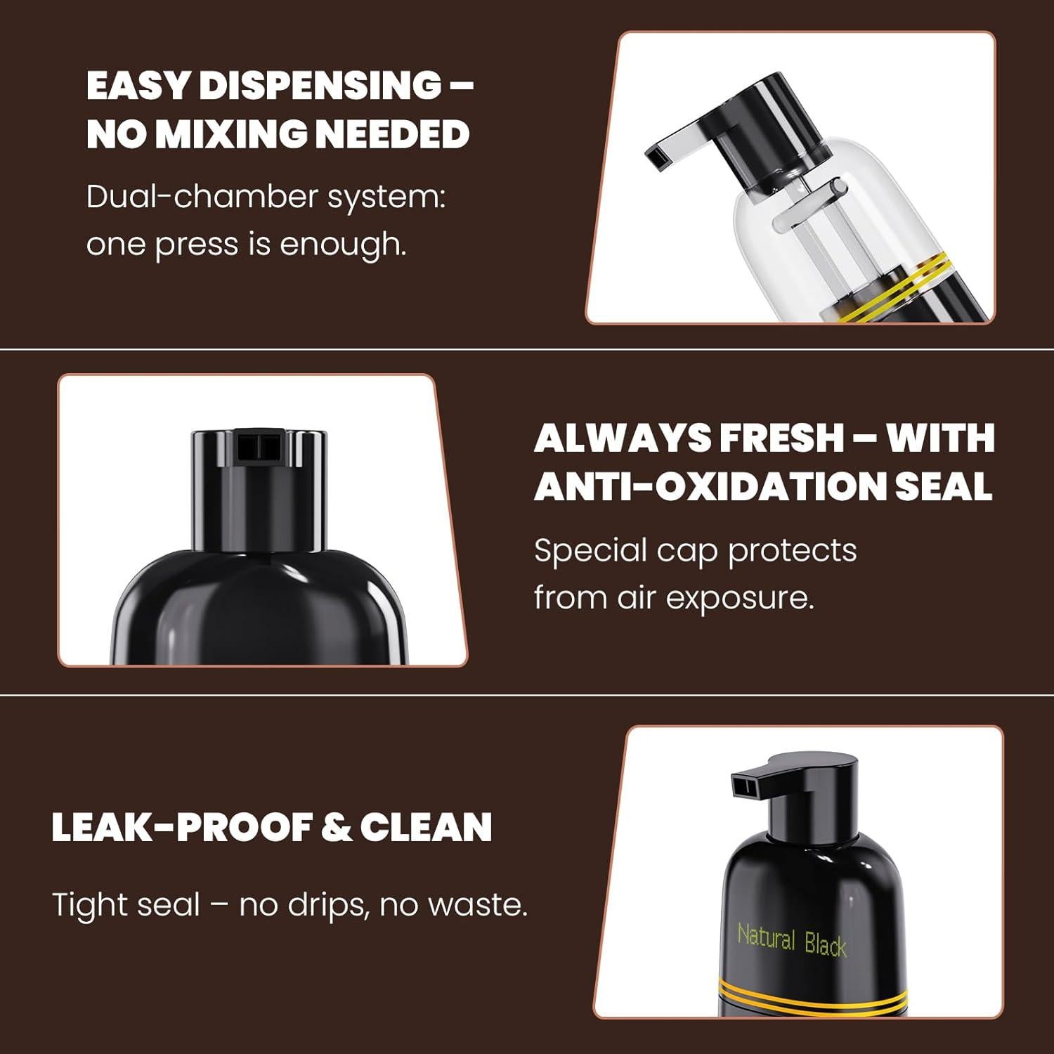 Champú Tinte Negro BELEZALIB 500 ml - 100% Cobertura Canas