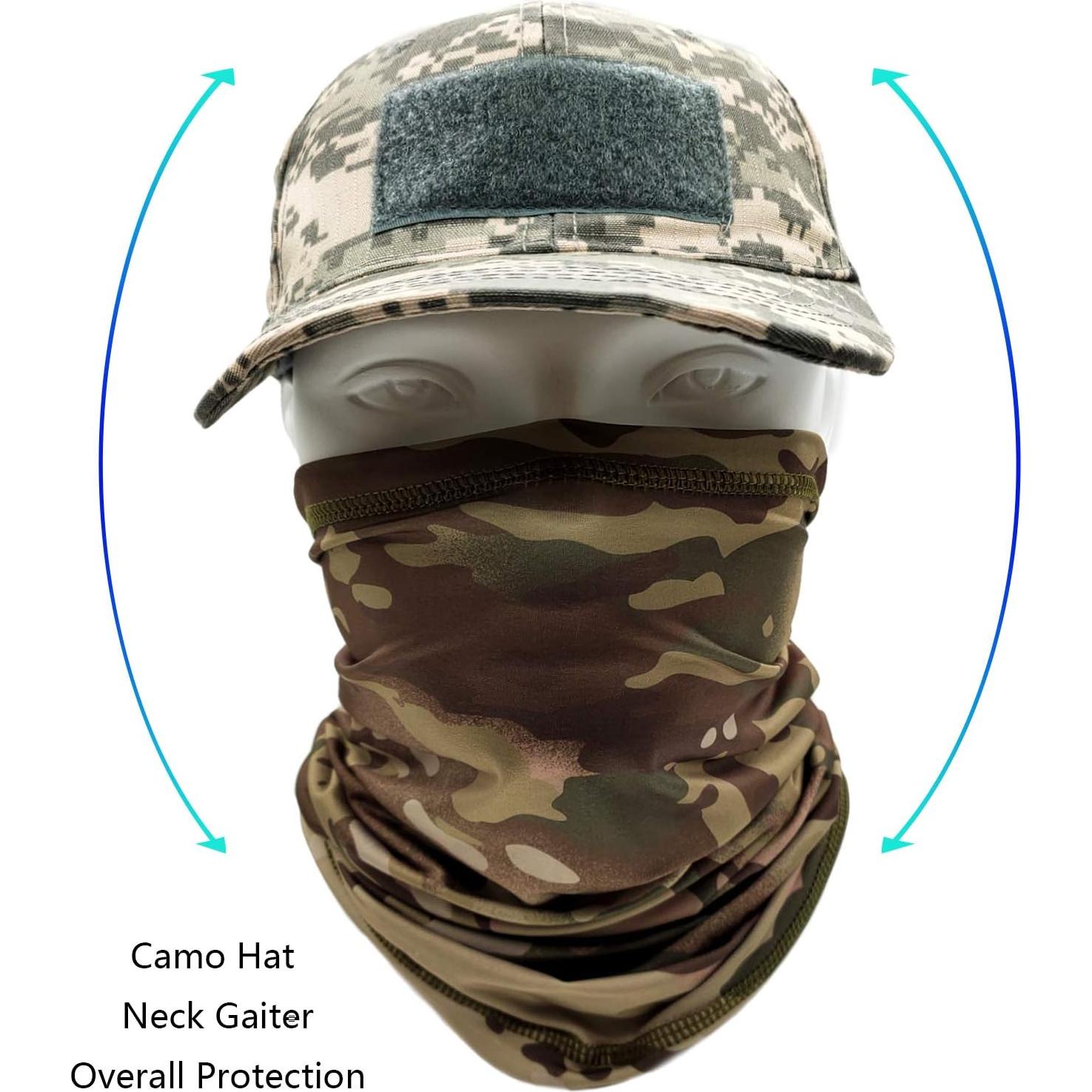 Conjunto Gorra Camo y Gaiter de Cuello UV Táctico Unisex