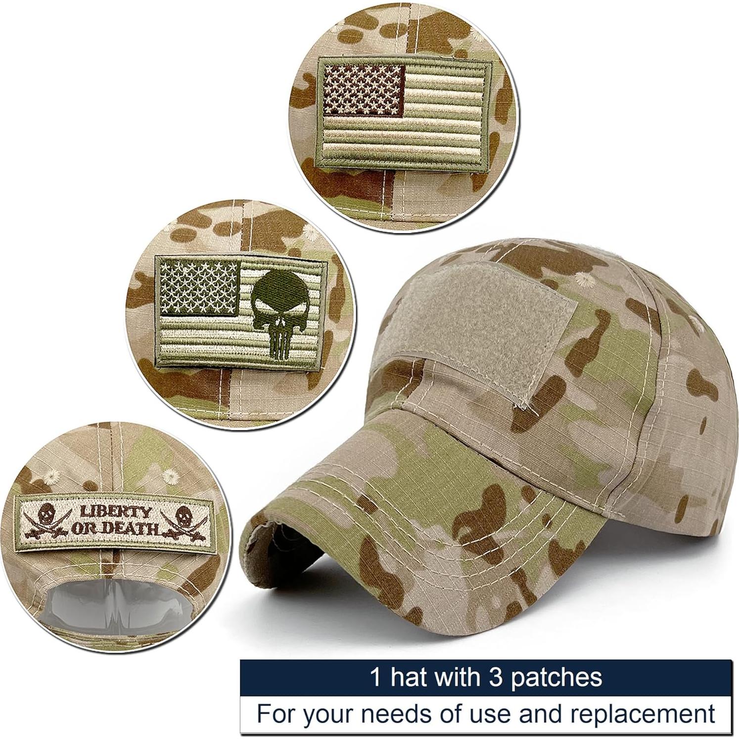 Gorra táctica camuflada con parches de calavera americana