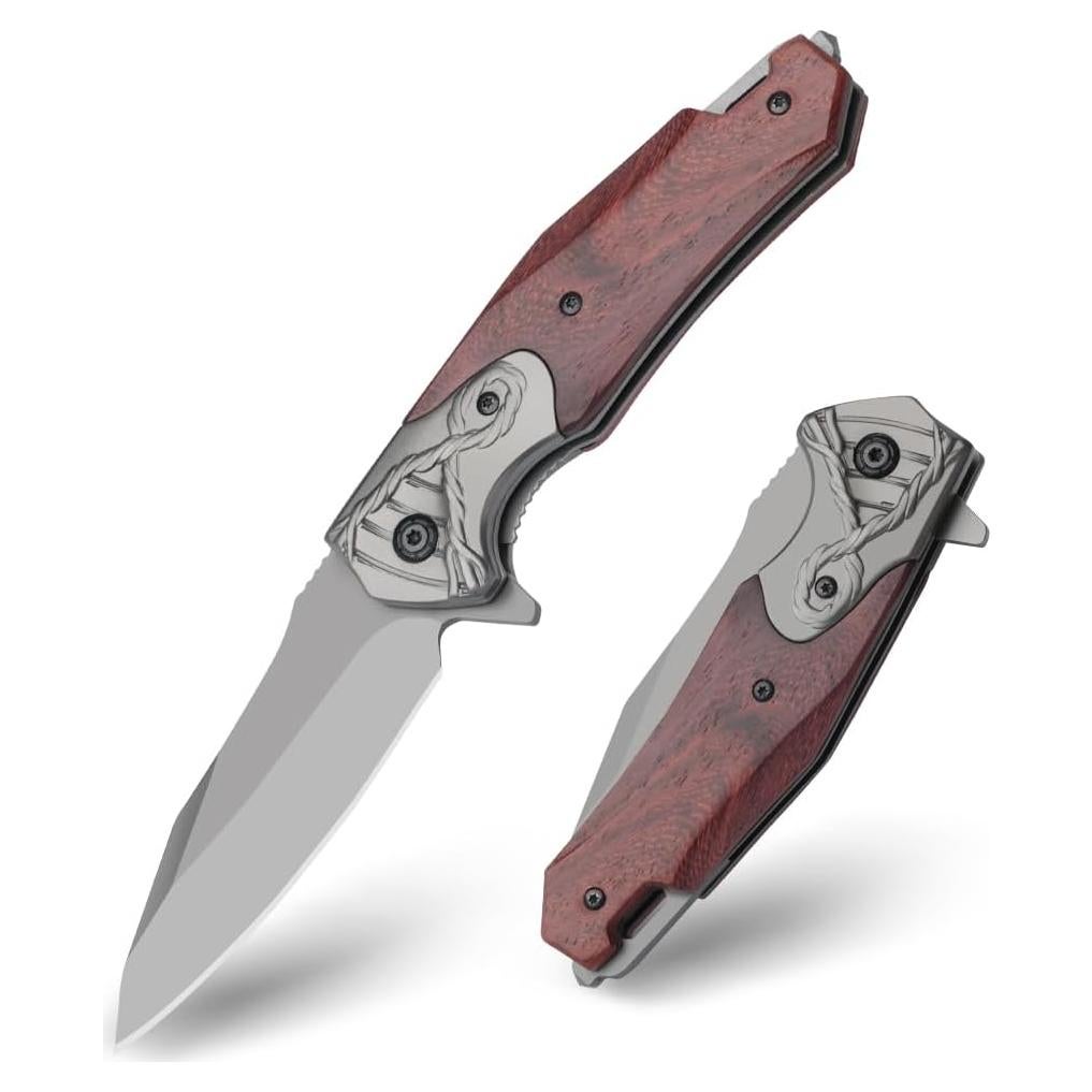 Cuchillo de bolsillo KNOVATET EDC con mango de madera 7.87 cm