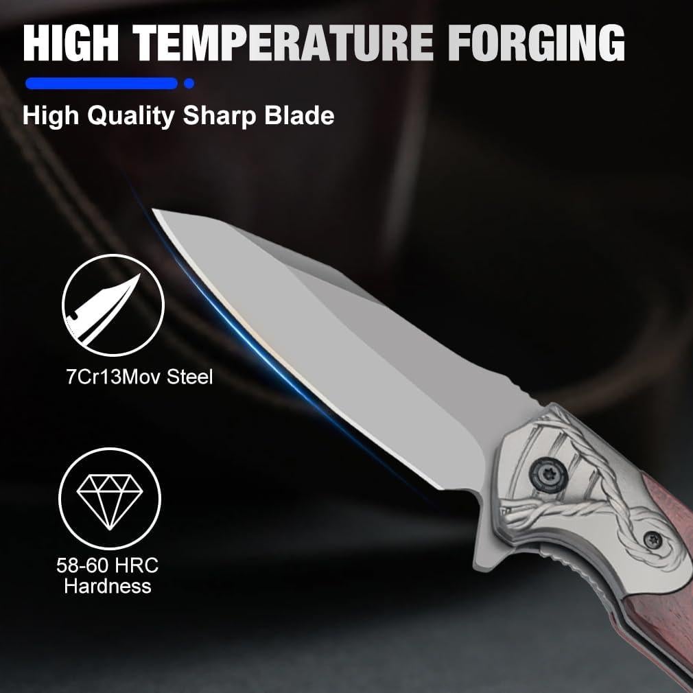 Cuchillo de bolsillo KNOVATET EDC con mango de madera 7.87 cm