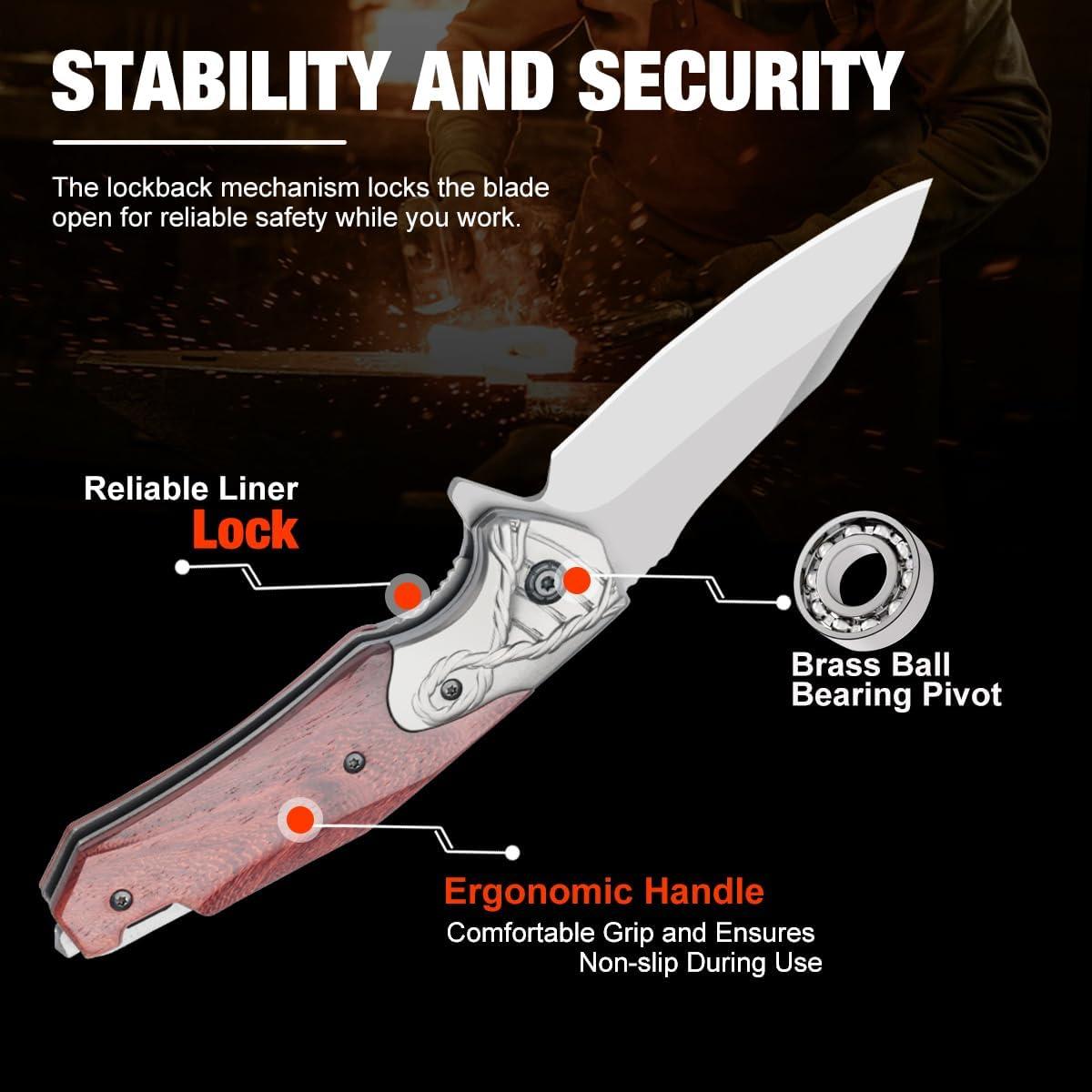 Cuchillo de bolsillo KNOVATET EDC con mango de madera 7.87 cm