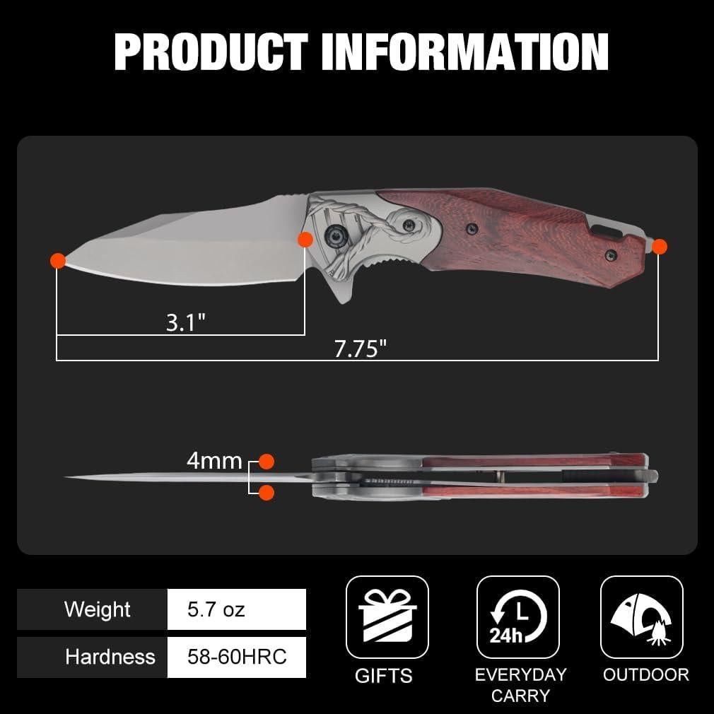 Cuchillo de bolsillo KNOVATET EDC con mango de madera 7.87 cm