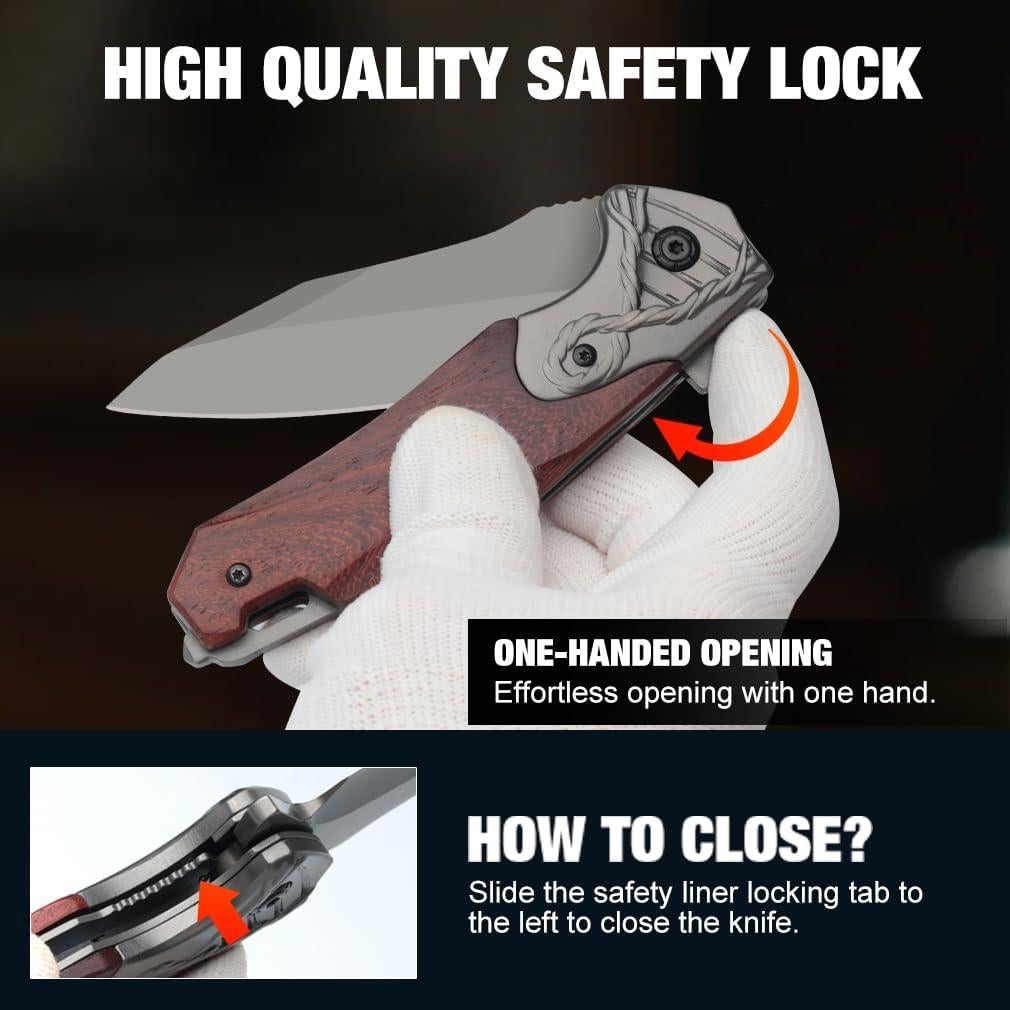 Cuchillo de bolsillo KNOVATET EDC con mango de madera 7.87 cm