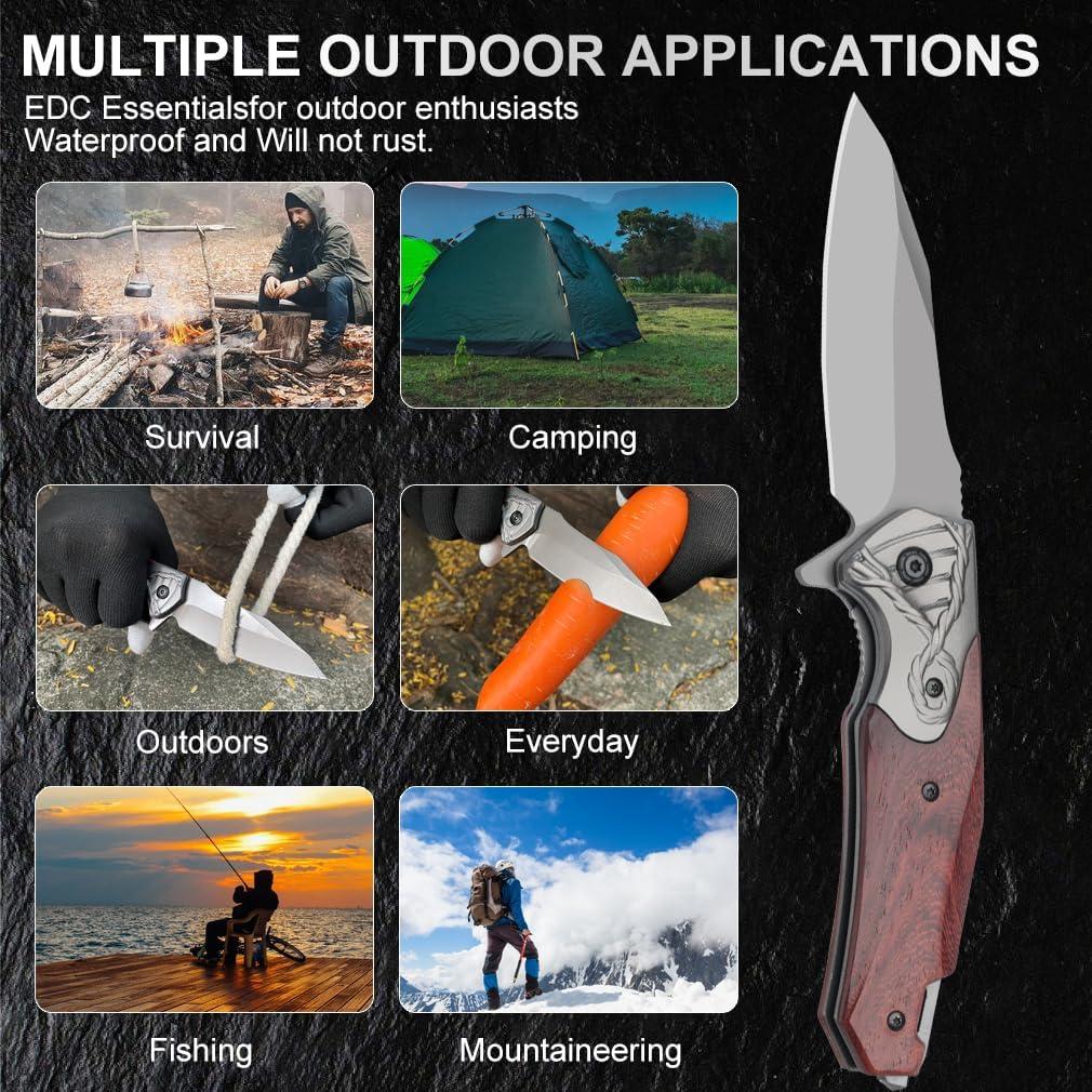 Cuchillo de bolsillo KNOVATET EDC con mango de madera 7.87 cm