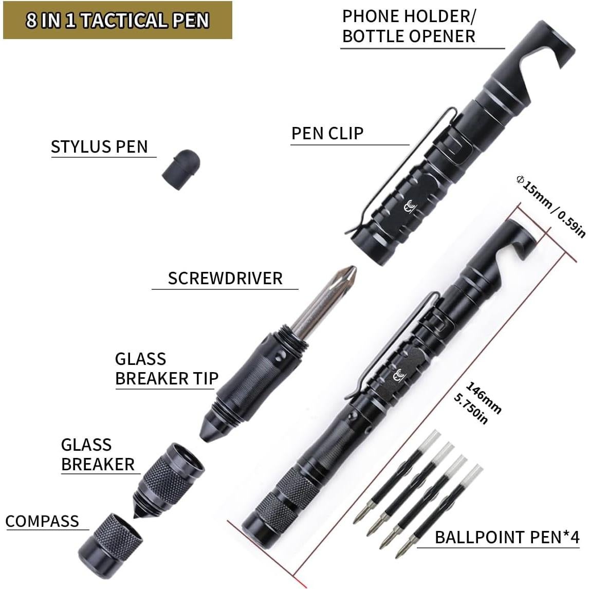 Bolígrafo Táctico 8 en 1 MCCC con Soporte para Teléfono