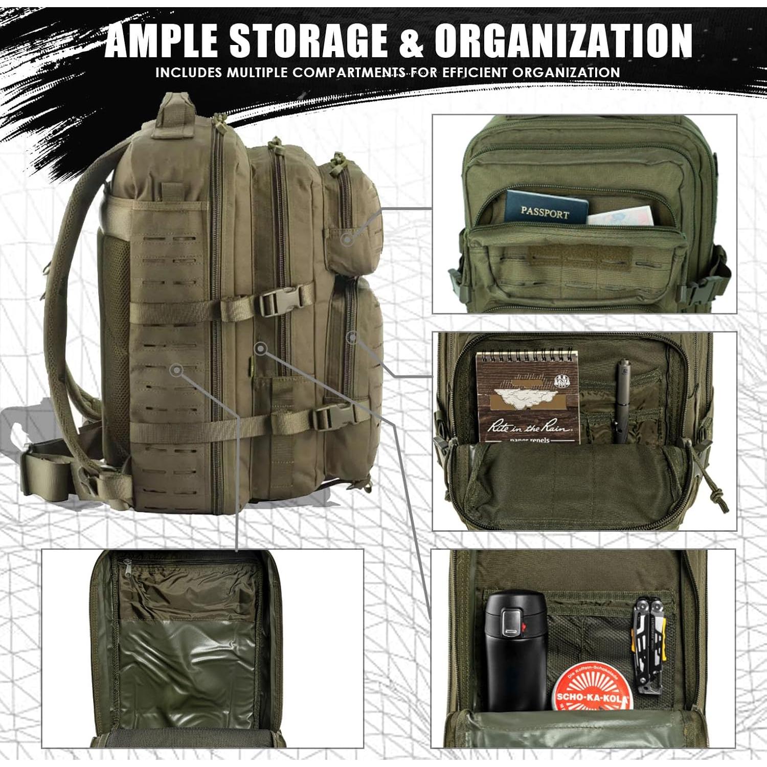 Mochila Táctica Militar 35L Verde Resistente al Agua MOLLE