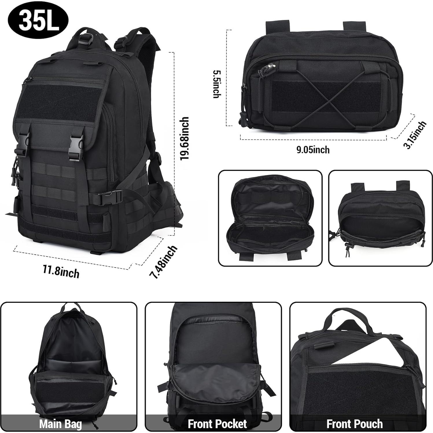 Mochila Táctica Militar JUMAHE 35L Negra para Senderismo