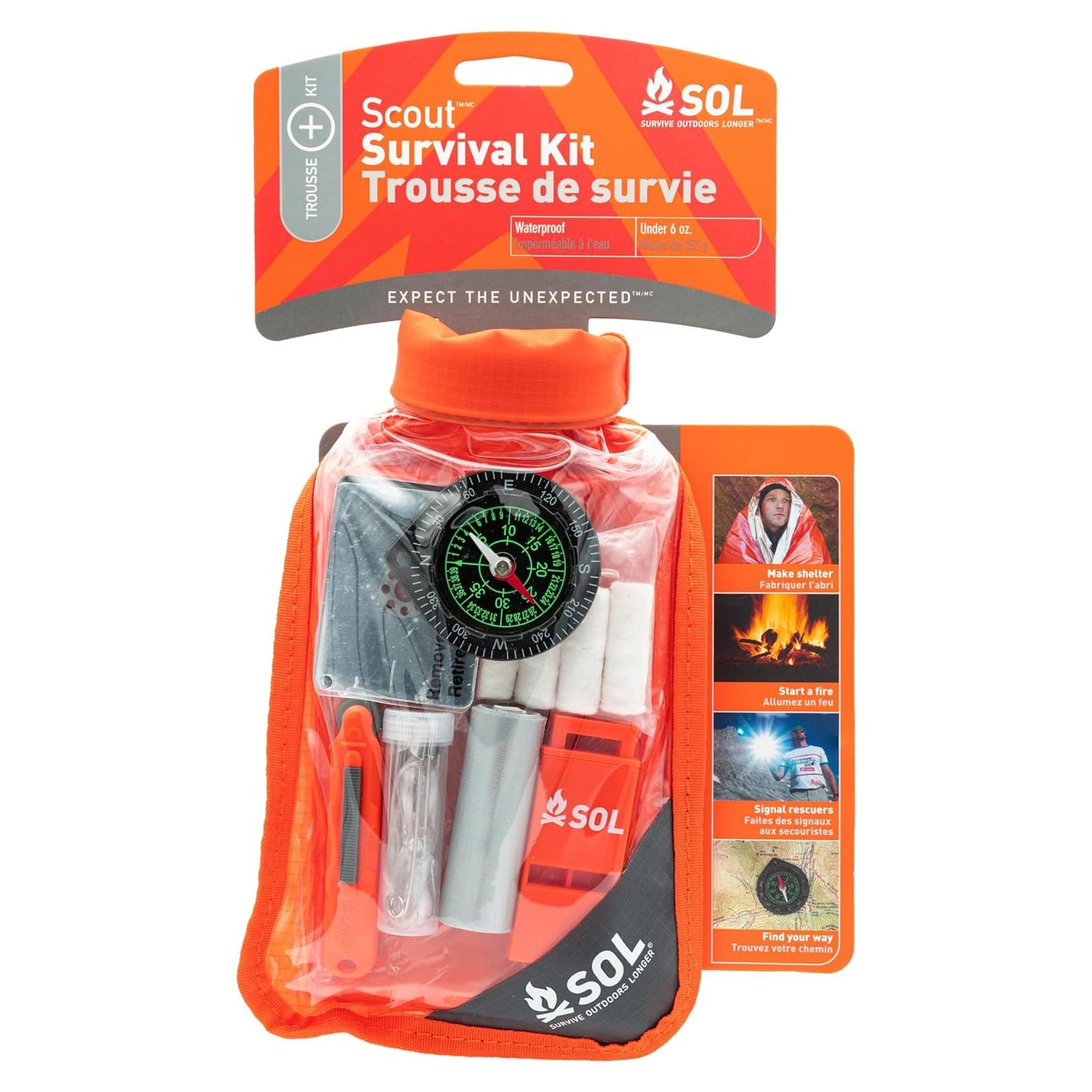 Kit de Supervivencia Scout S.O.L. Naranja Impermeable 13.34x26.04cm