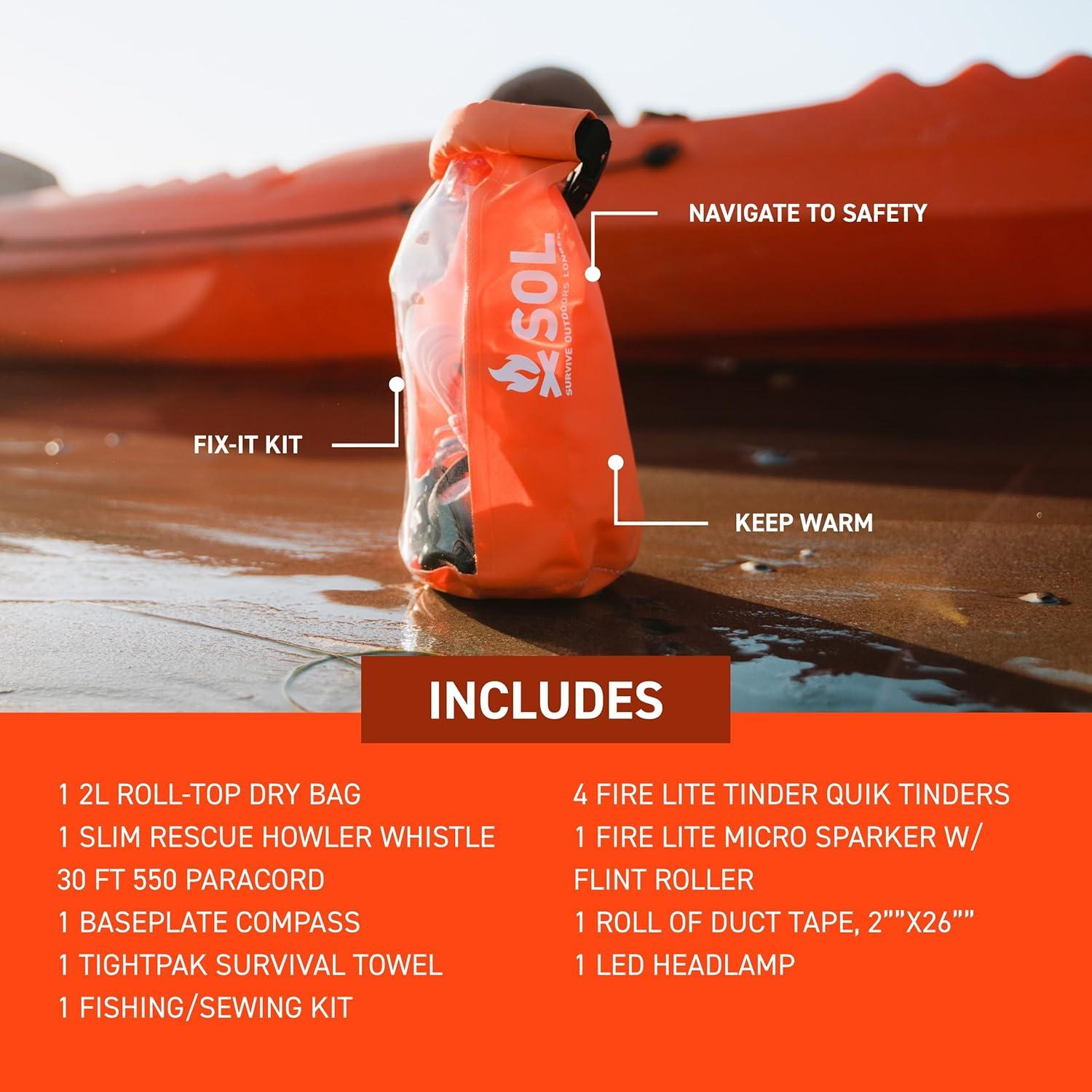 Kit de Supervivencia S.O.L. con Linterna y Bolsa Seco 2L