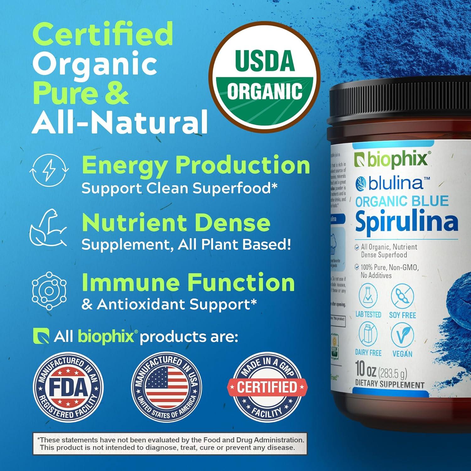 Polvo de Espirulina Azul Orgánica Biophix 283 g - Superfood