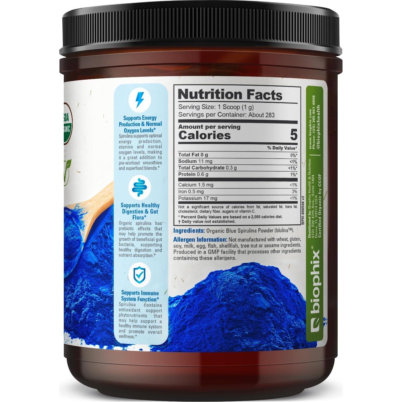 Polvo de Espirulina Azul Orgánica Biophix 283 g - Superfood