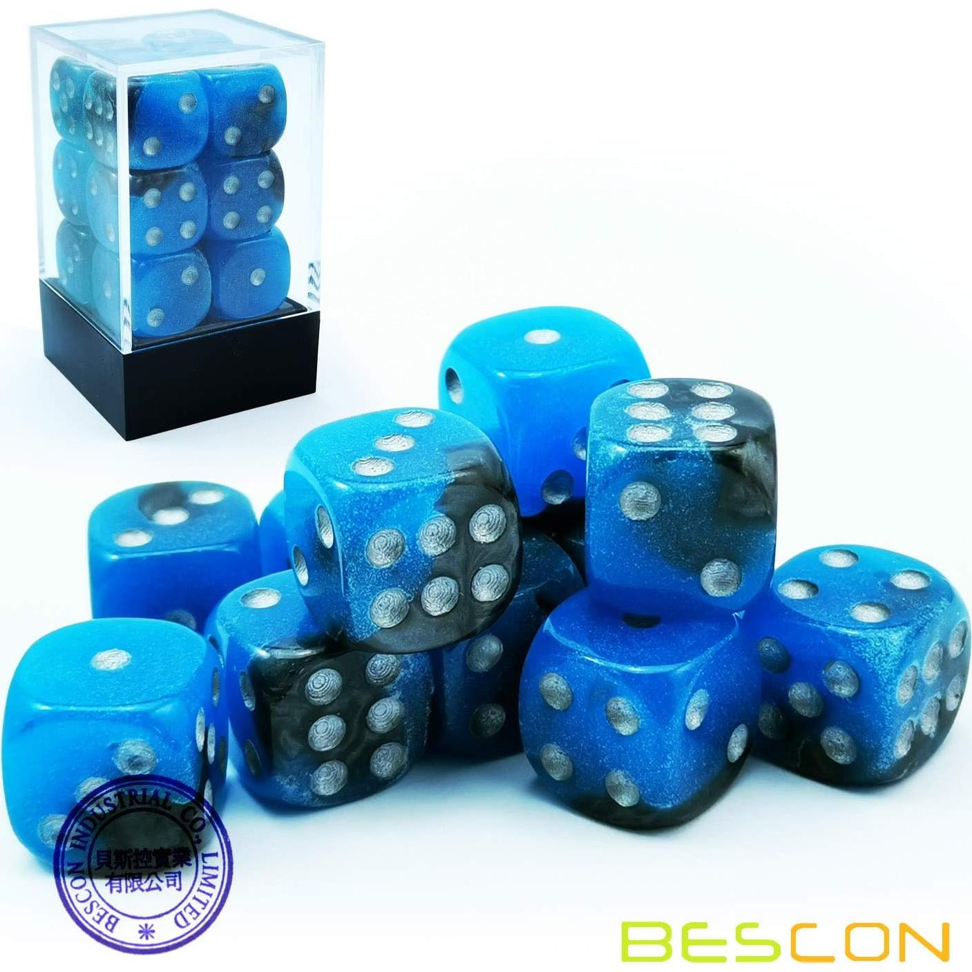 Dados D6 Brillantes Bescon 16mm Set de 12pcs Amanecer Azul