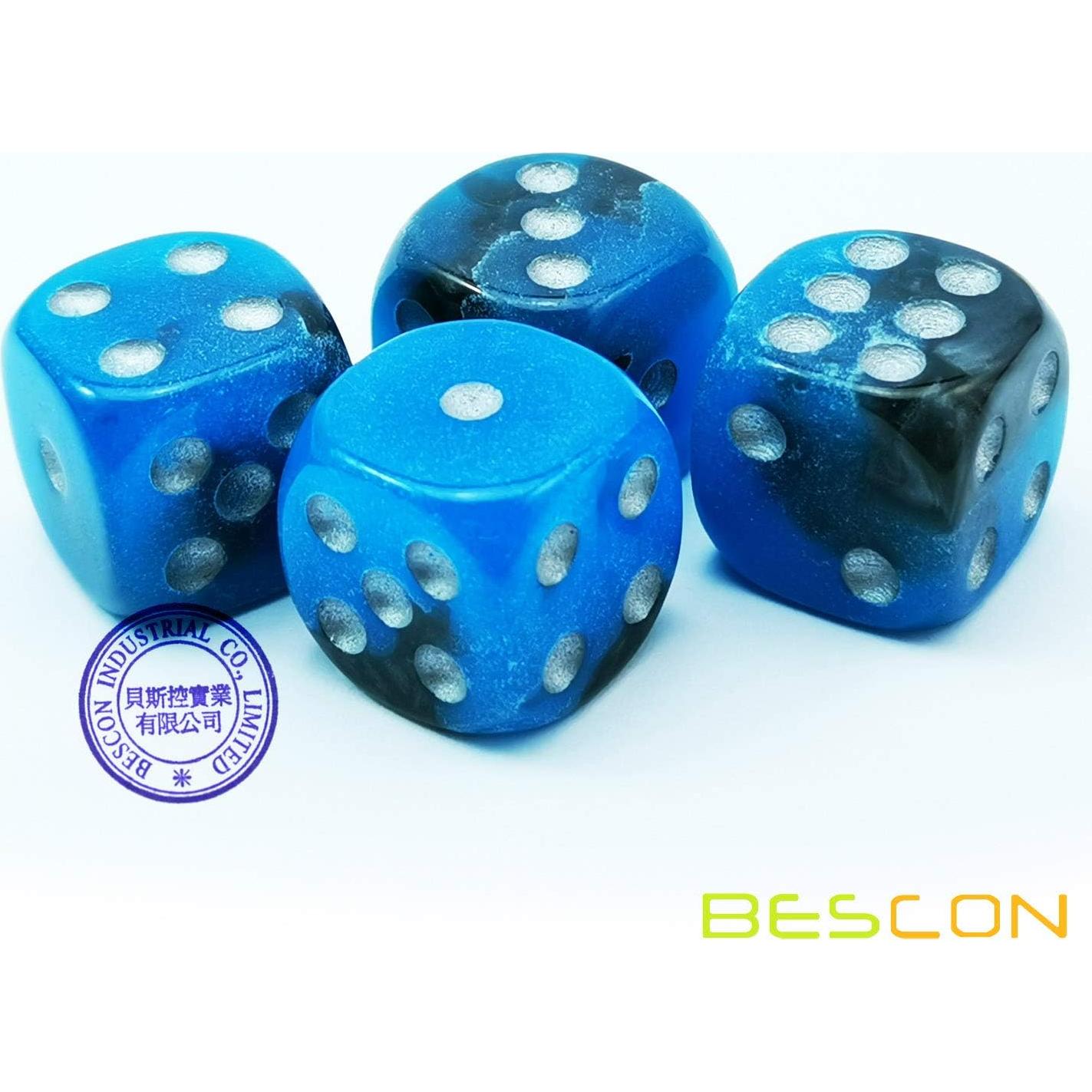 Dados D6 Brillantes Bescon 16mm Set de 12pcs Amanecer Azul