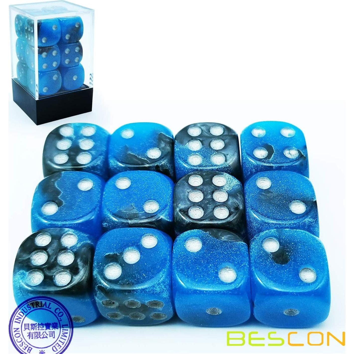 Dados D6 Brillantes Bescon 16mm Set de 12pcs Amanecer Azul