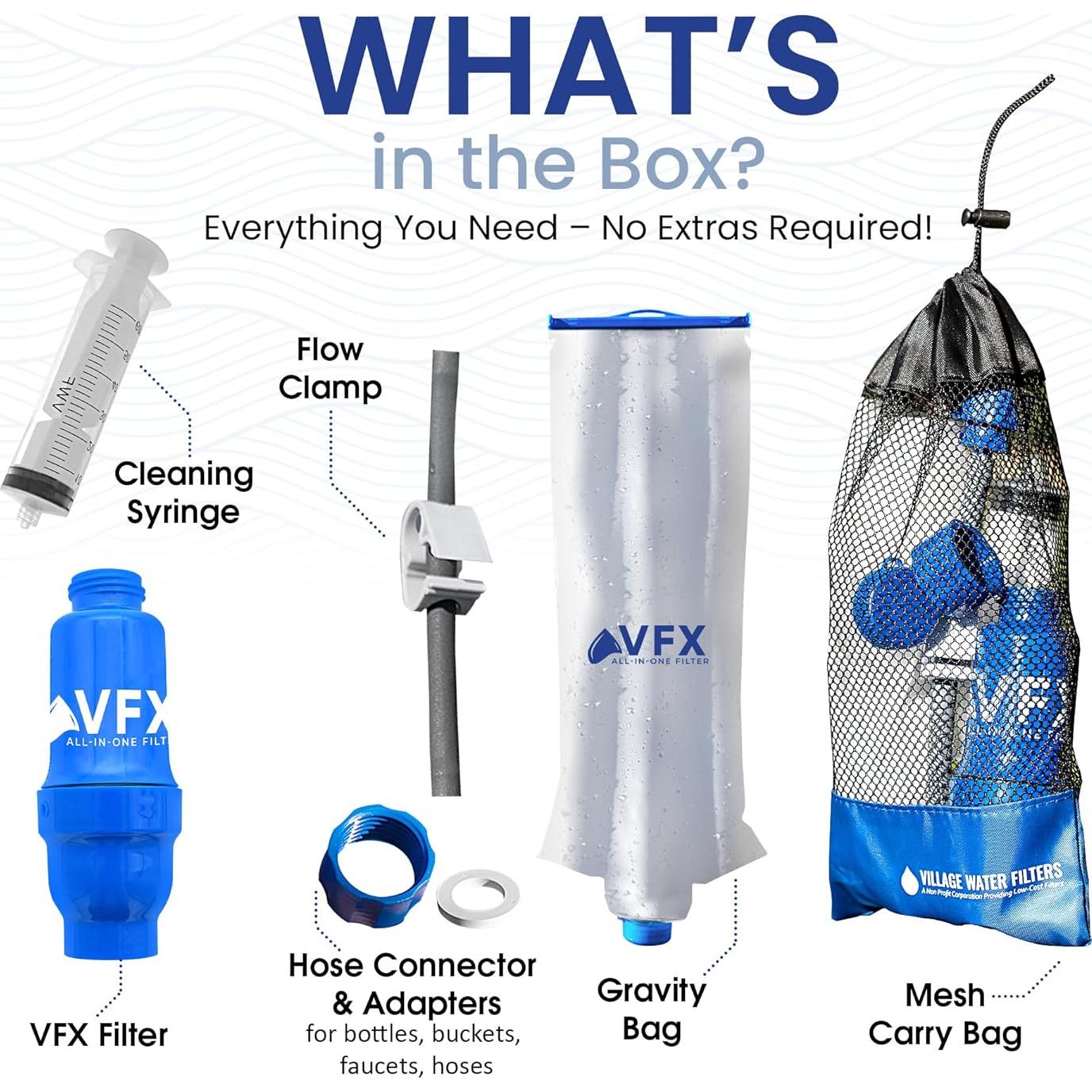 Filtro de Agua Portátil VFX - Purificador de Supervivencia 0.1 Micrones