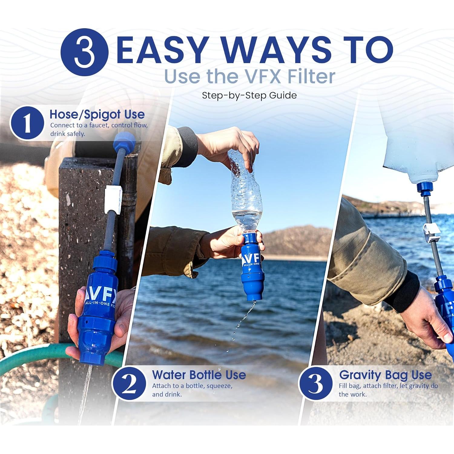 Filtro de Agua Portátil VFX - Purificador de Supervivencia 0.1 Micrones