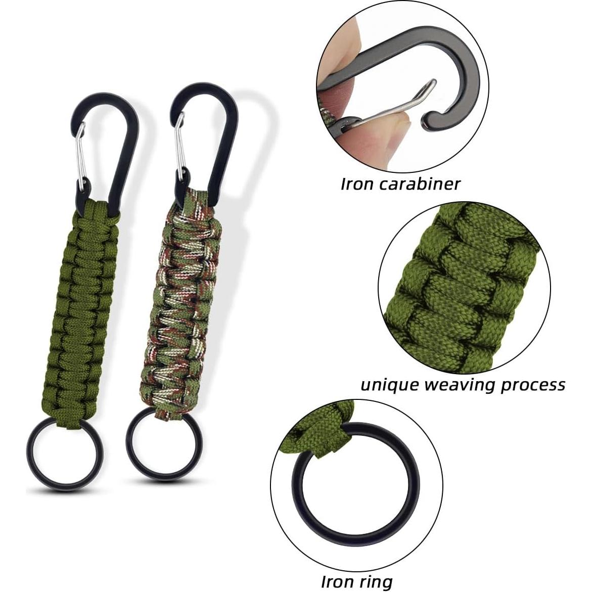 Paquete de 6 llaveros de paracord Yuntop con mosquetón