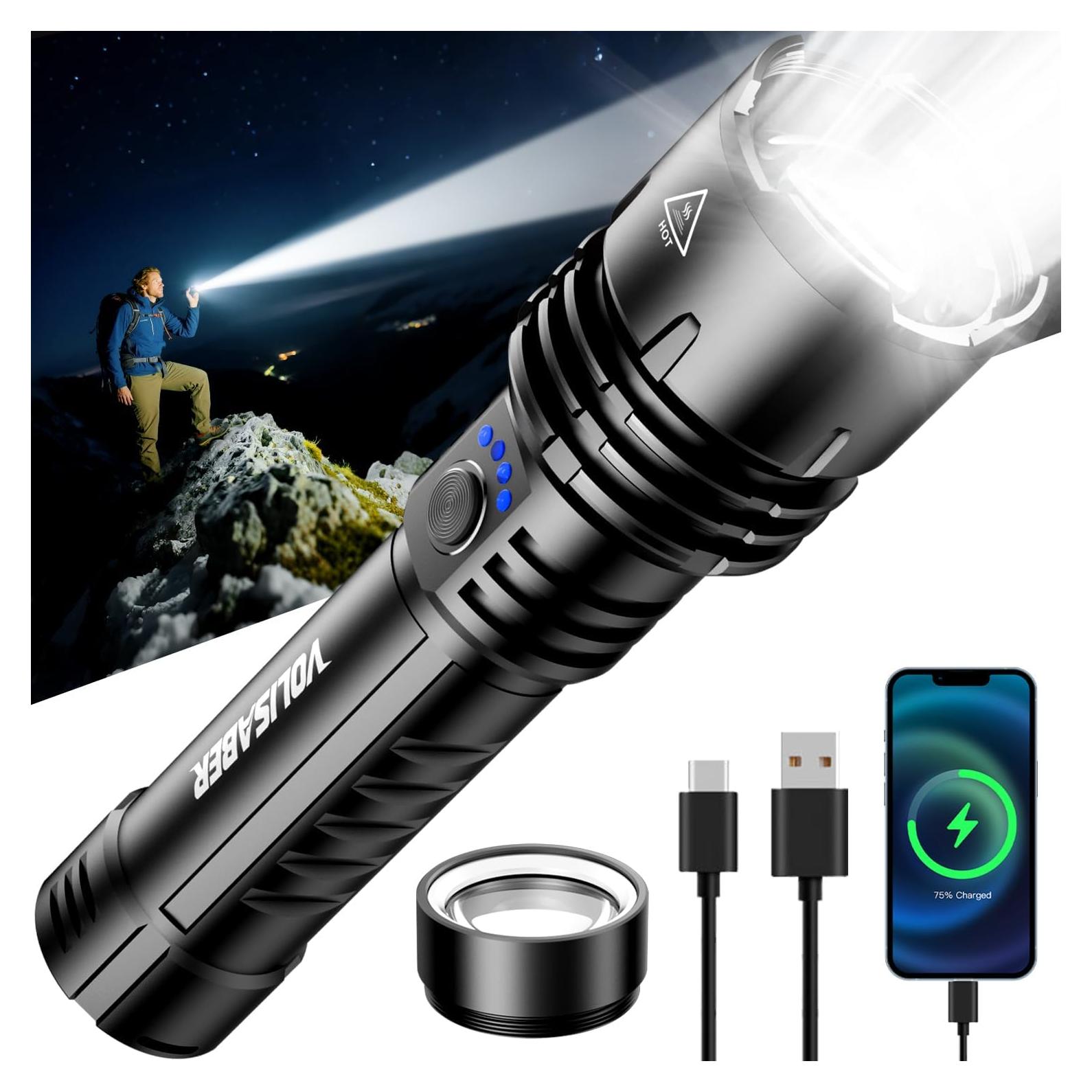 Linterna LED Recargable VOLISABER 2000 Lúmenes Zoomable IPX6