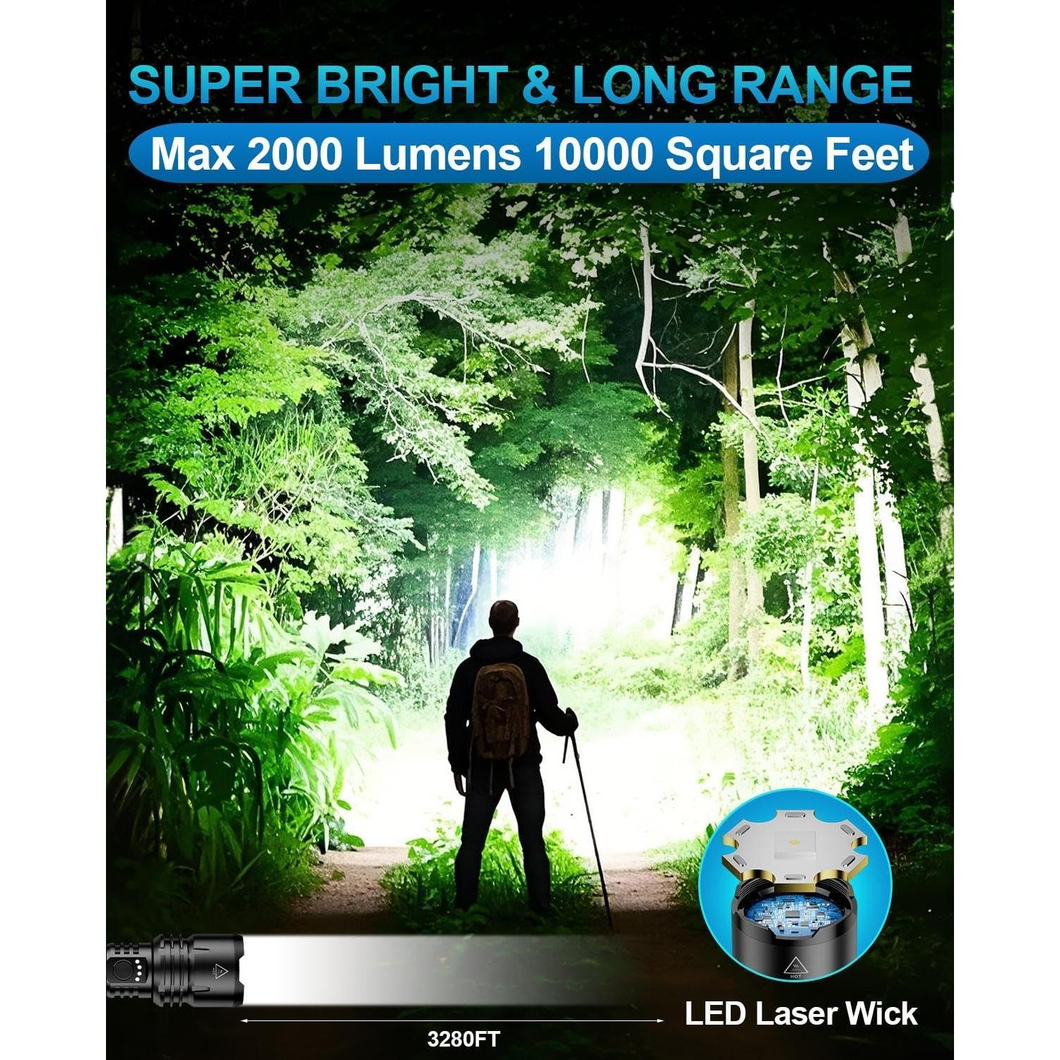 Linterna LED Recargable VOLISABER 2000 Lúmenes Zoomable IPX6