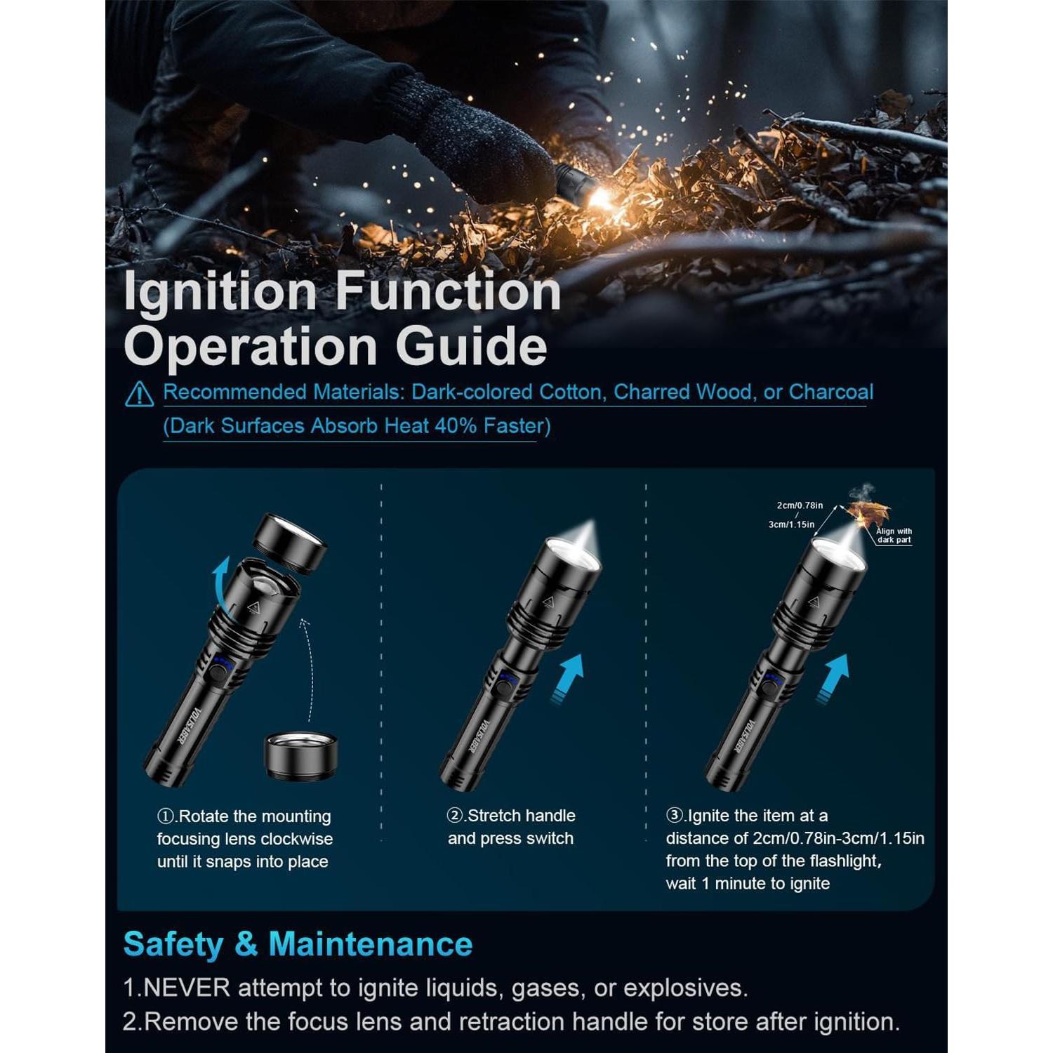 Linterna LED Recargable VOLISABER 2000 Lúmenes Zoomable IPX6