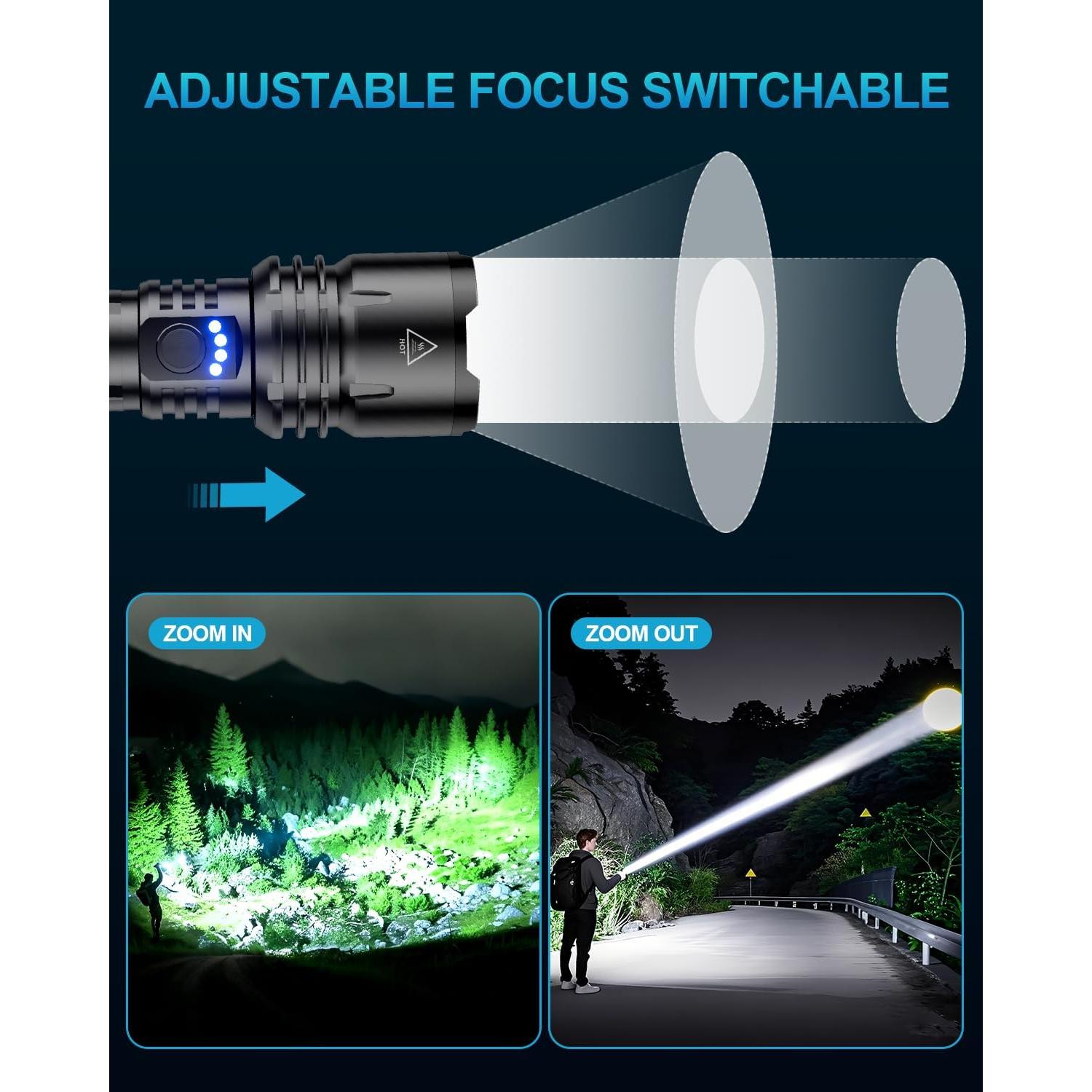 Linterna LED Recargable VOLISABER 2000 Lúmenes Zoomable IPX6