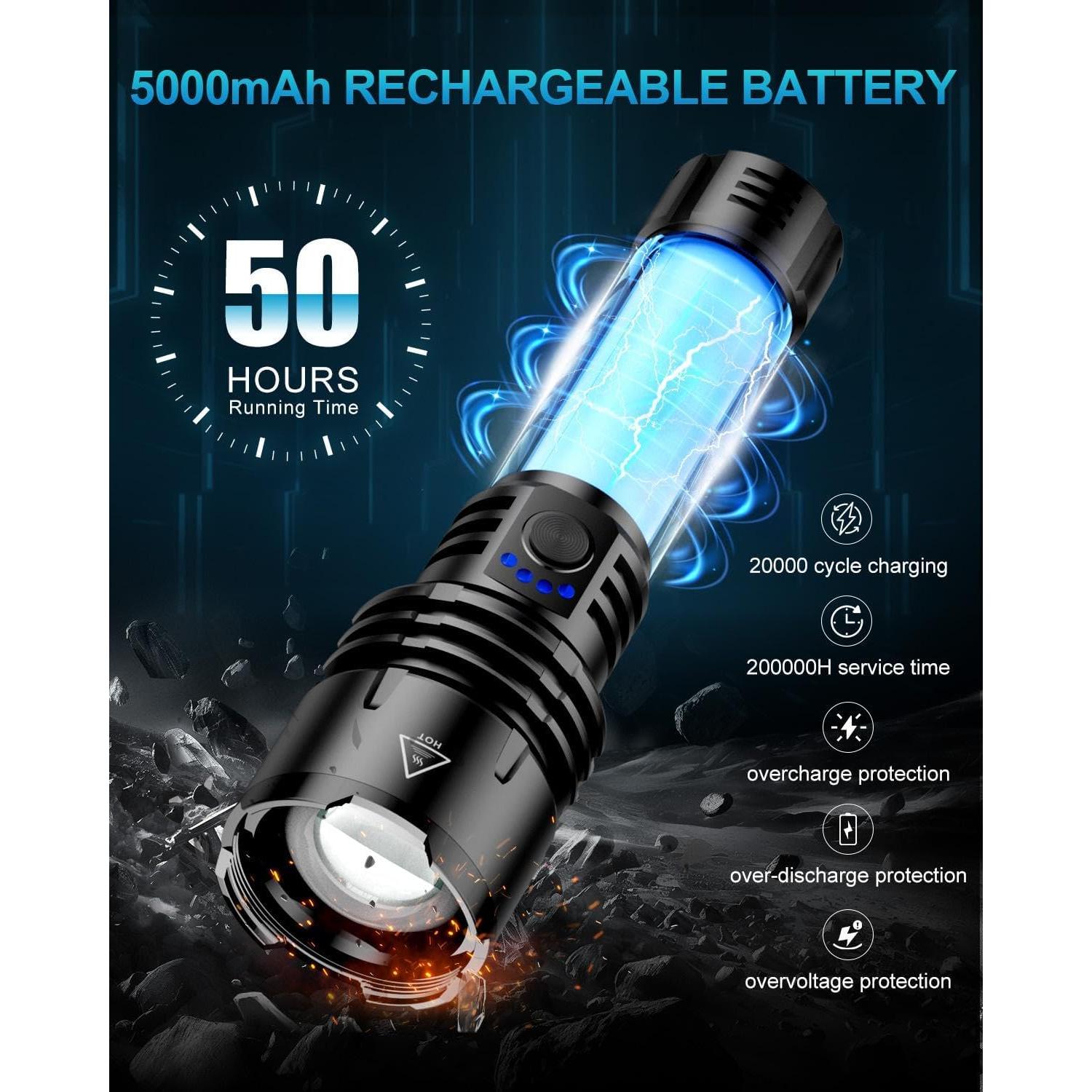 Linterna LED Recargable VOLISABER 2000 Lúmenes Zoomable IPX6