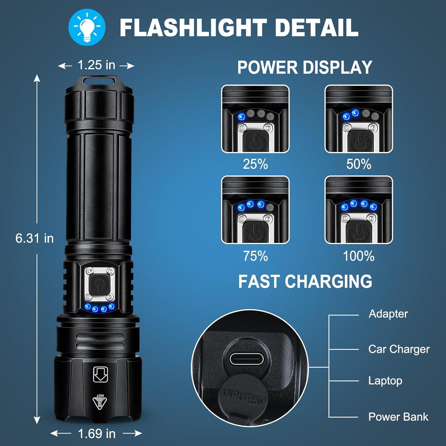 Linterna Recargable GDPLUS 3000 Lúmenes IPX6 Paquete de 2