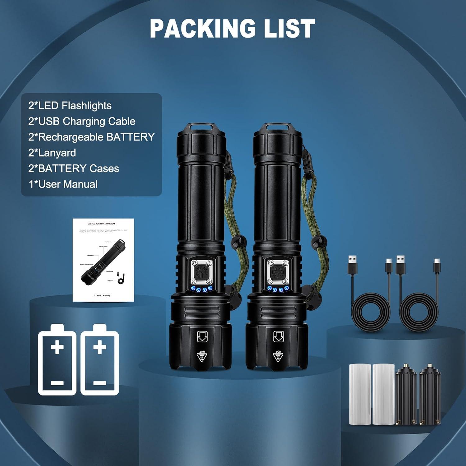 Linterna Recargable GDPLUS 3000 Lúmenes IPX6 Paquete de 2