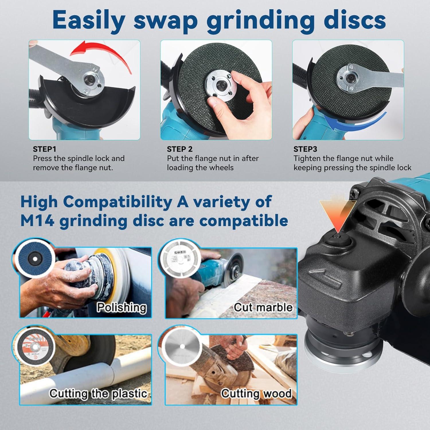 Amoladora Angular Inalámbrica Housiwill 125mm 800W 11000RPM