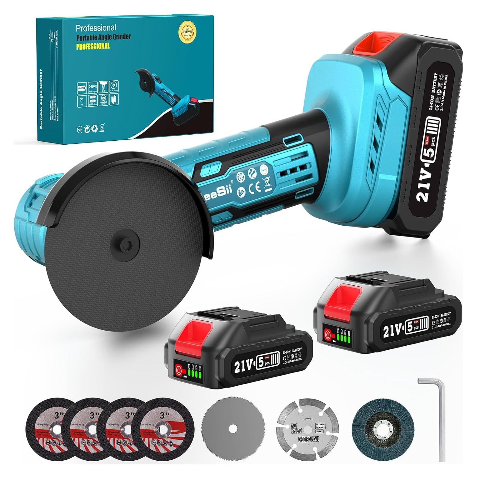 Amoladora Angular Inalámbrica Seesii 21V 19000 RPM 3"