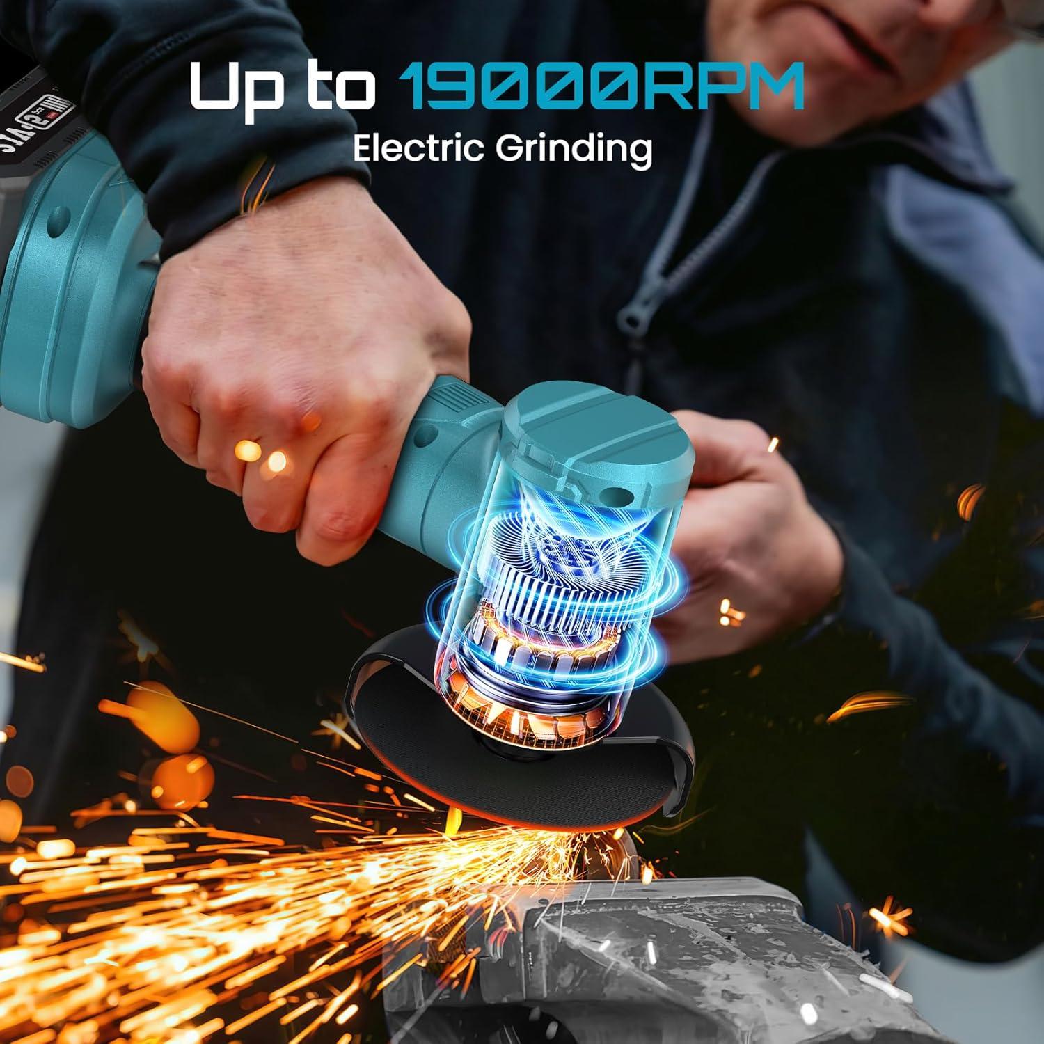 Amoladora Angular Inalámbrica Seesii 21V 19000 RPM 3"