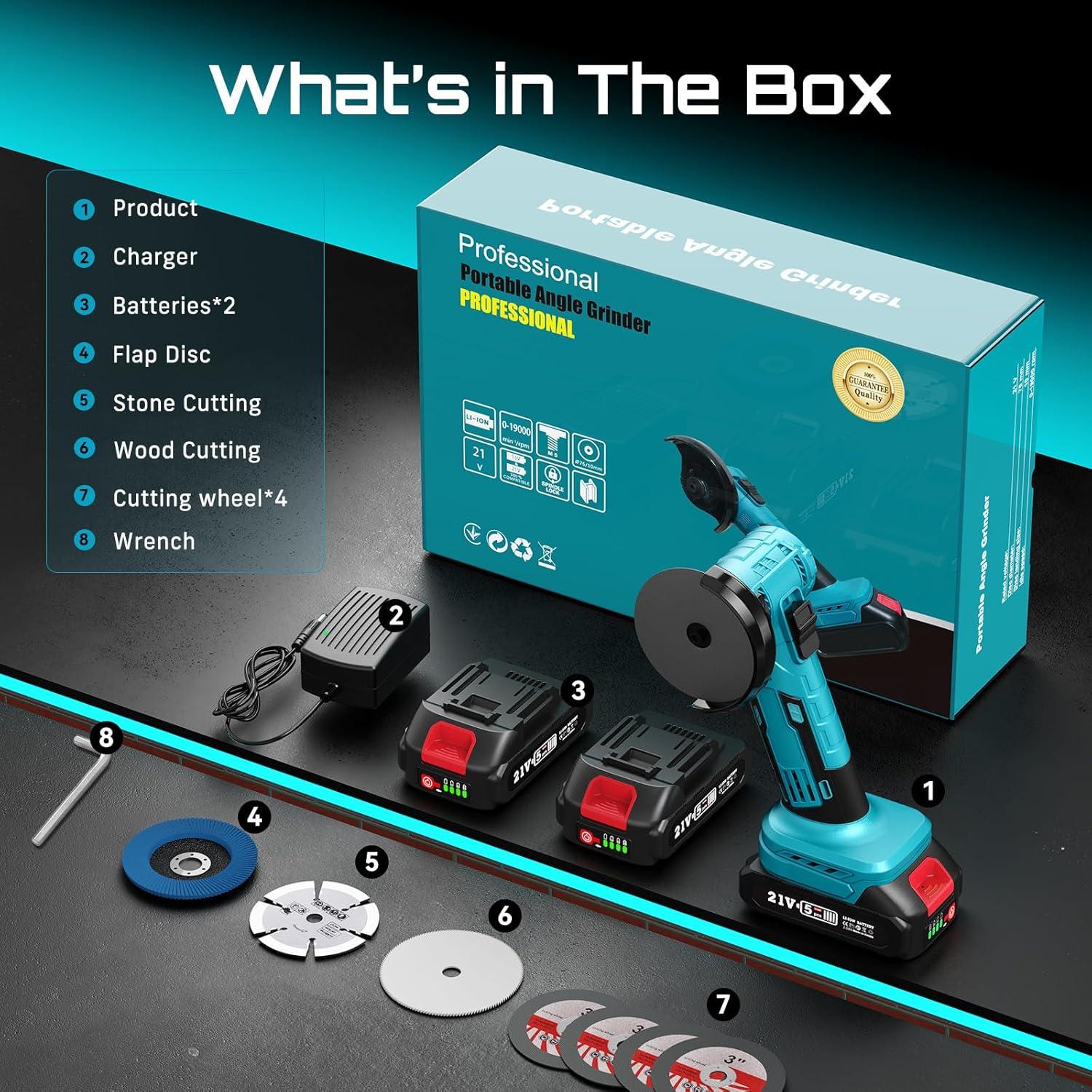 Amoladora Angular Inalámbrica Seesii 21V 19000 RPM 3"