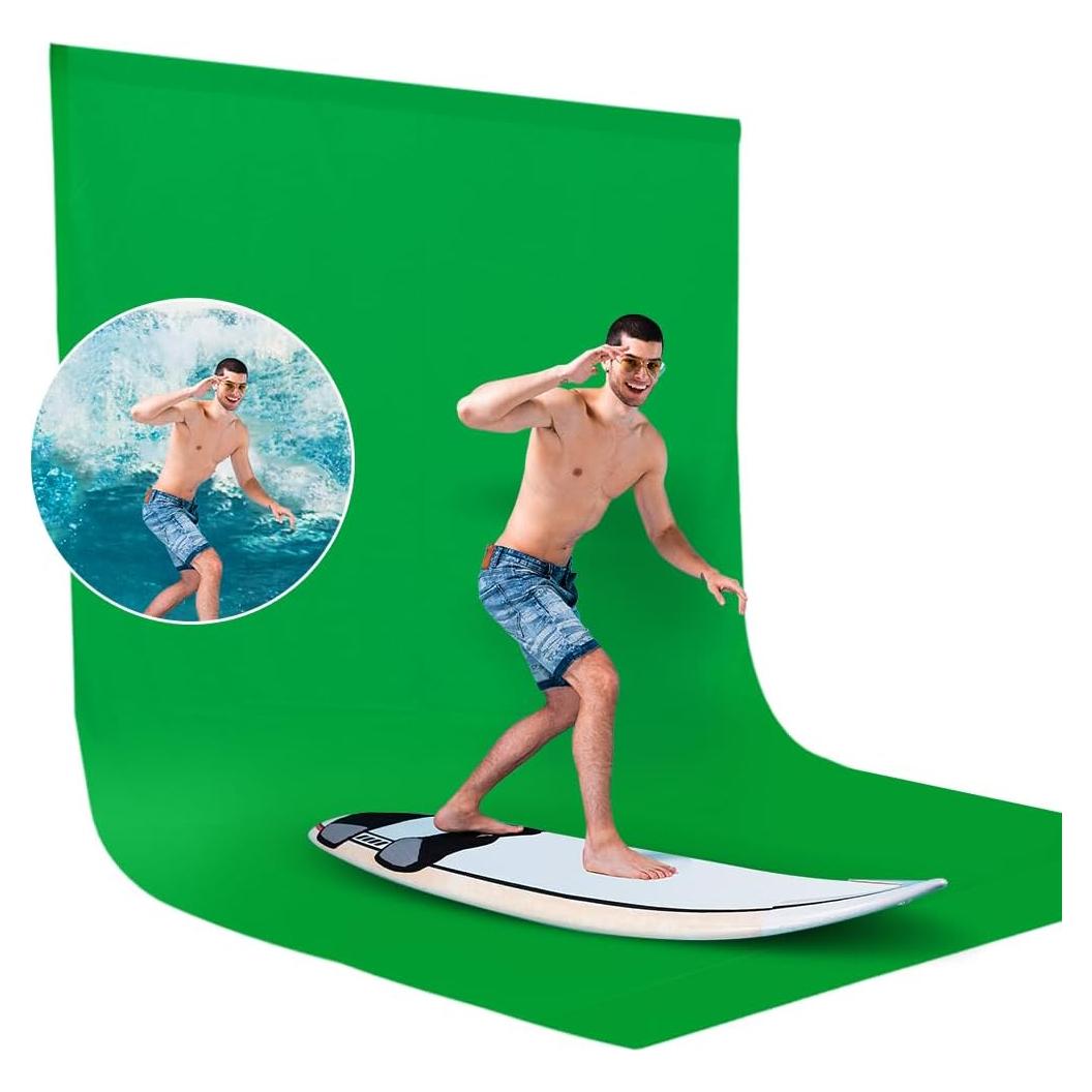 10x20ft Green Screen Backdrop for Photography, Dual-Size Dual-Pocket Design Chromakey Background for Photoshoot, Game Steaming, Zoom Meeting with Both Options of 10 ft and 20 ft in Width