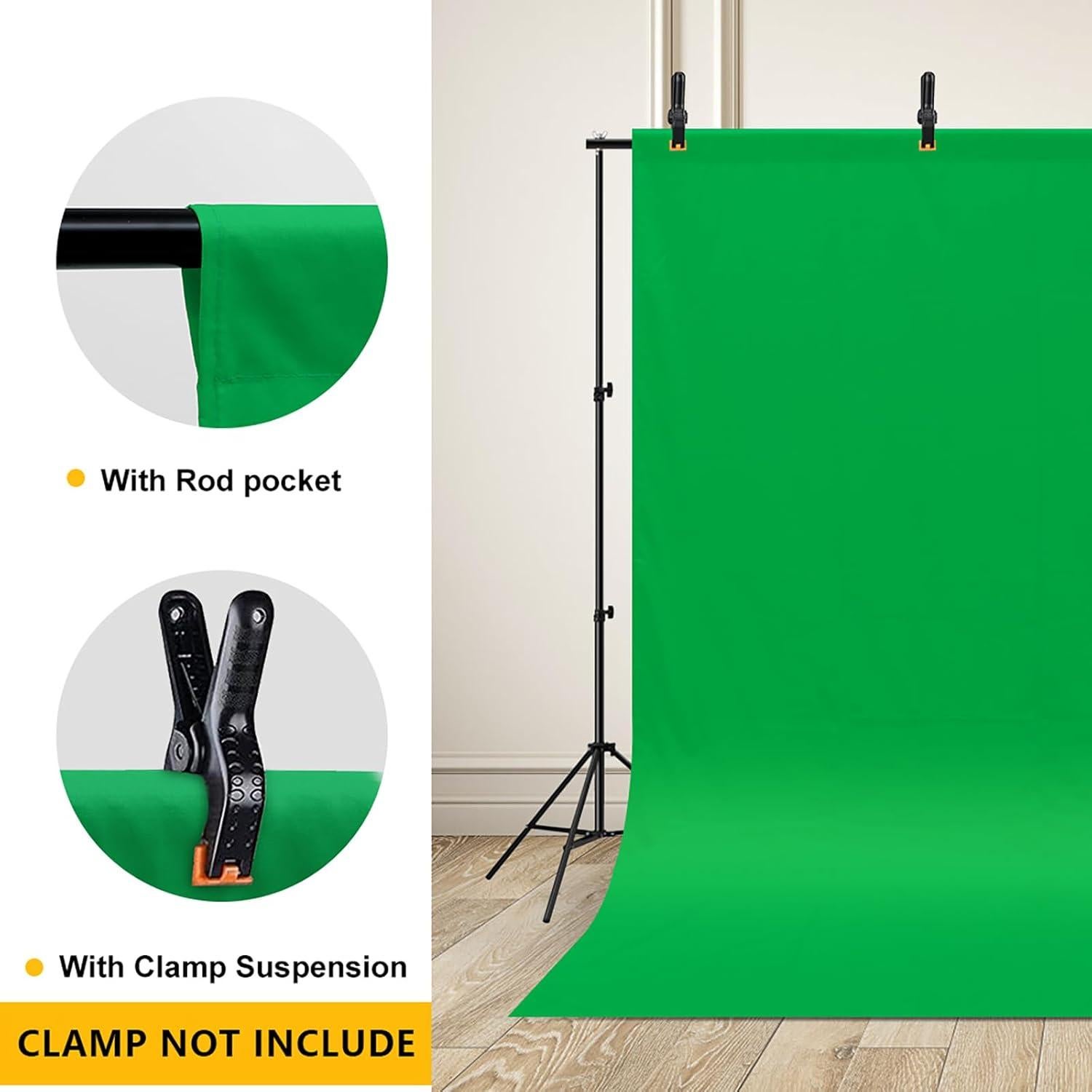 10x20ft Green Screen Backdrop for Photography, Dual-Size Dual-Pocket Design Chromakey Background for Photoshoot, Game Steaming, Zoom Meeting with Both Options of 10 ft and 20 ft in Width