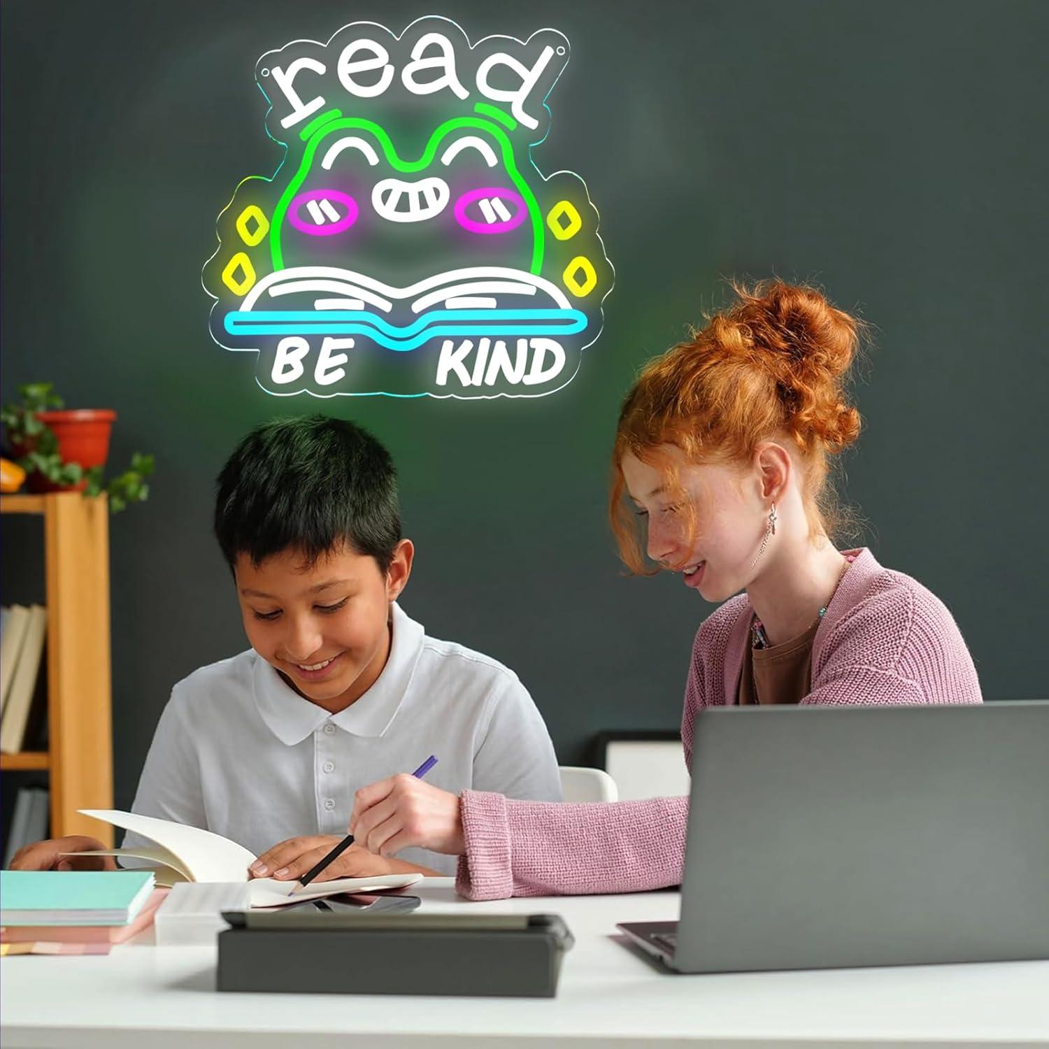 Letrero Neón LED TOPQUALI 'Lea Libros Y Sea Amable' 33.4x30.9cm