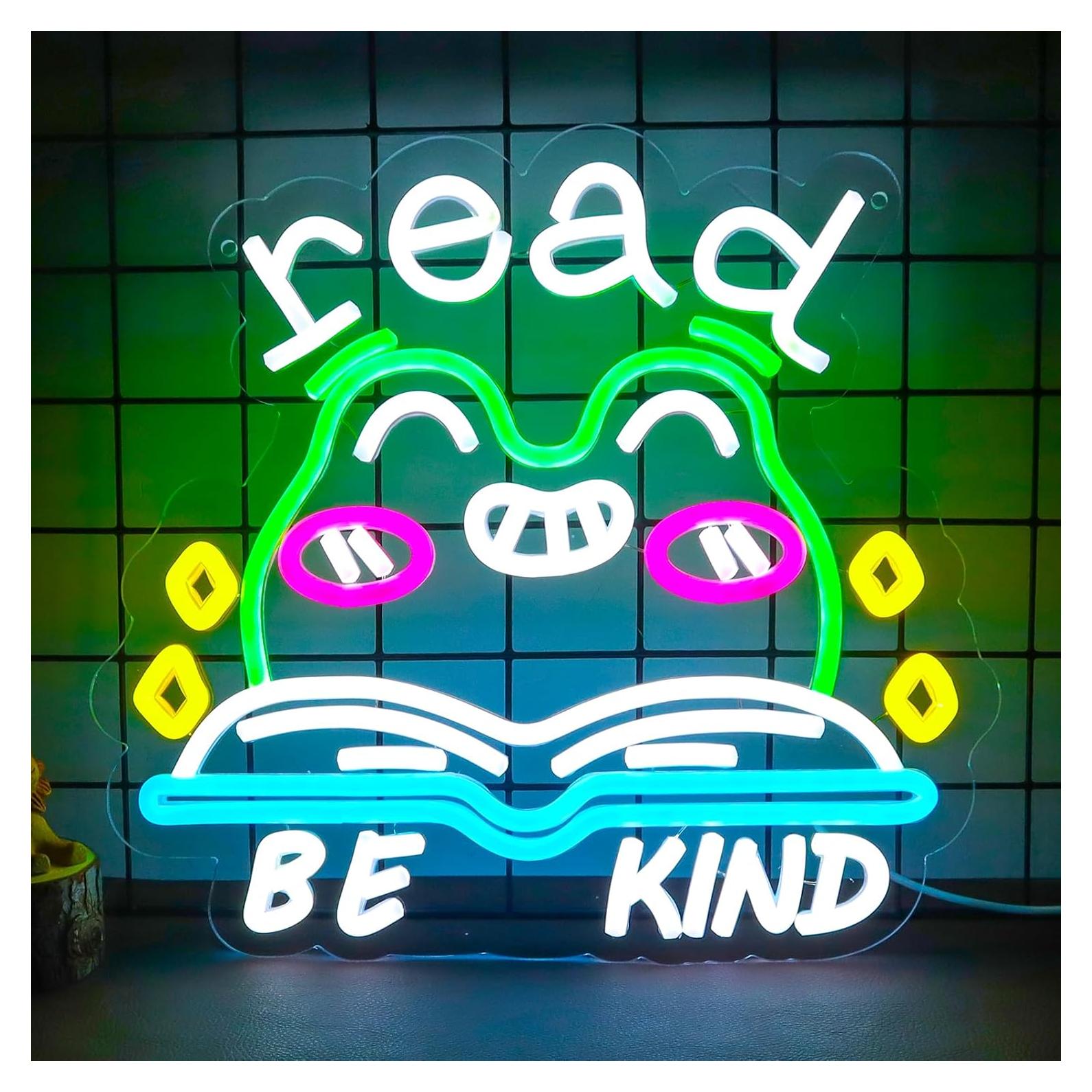 Letrero Neón LED TOPQUALI 'Lea Libros Y Sea Amable' 33.4x30.9cm