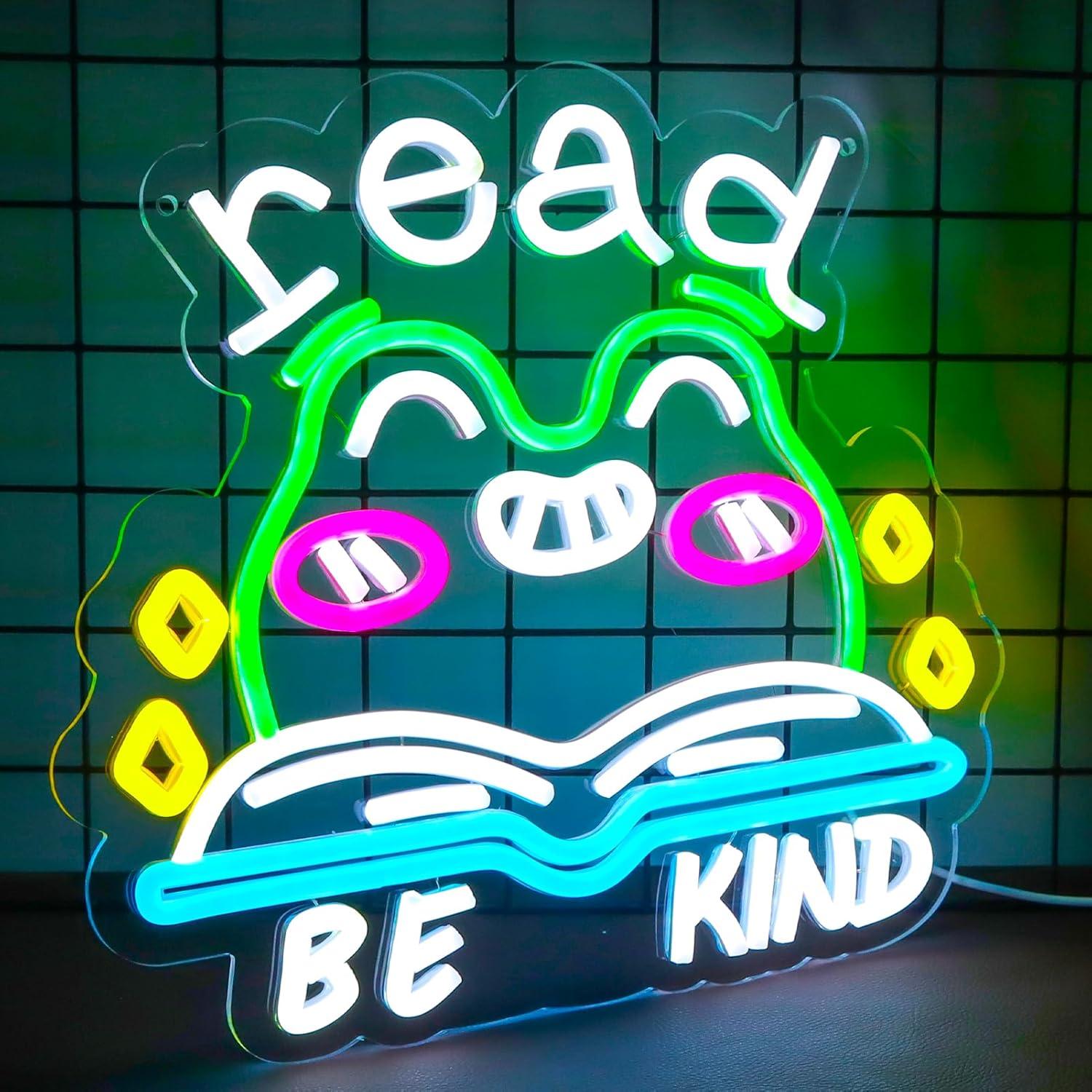 Letrero Neón LED TOPQUALI 'Lea Libros Y Sea Amable' 33.4x30.9cm