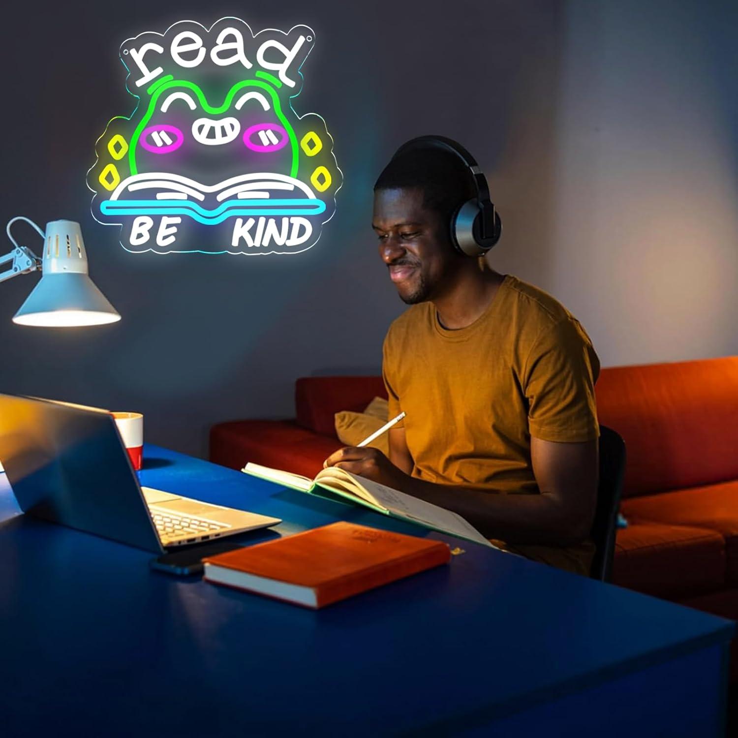 Letrero Neón LED TOPQUALI 'Lea Libros Y Sea Amable' 33.4x30.9cm