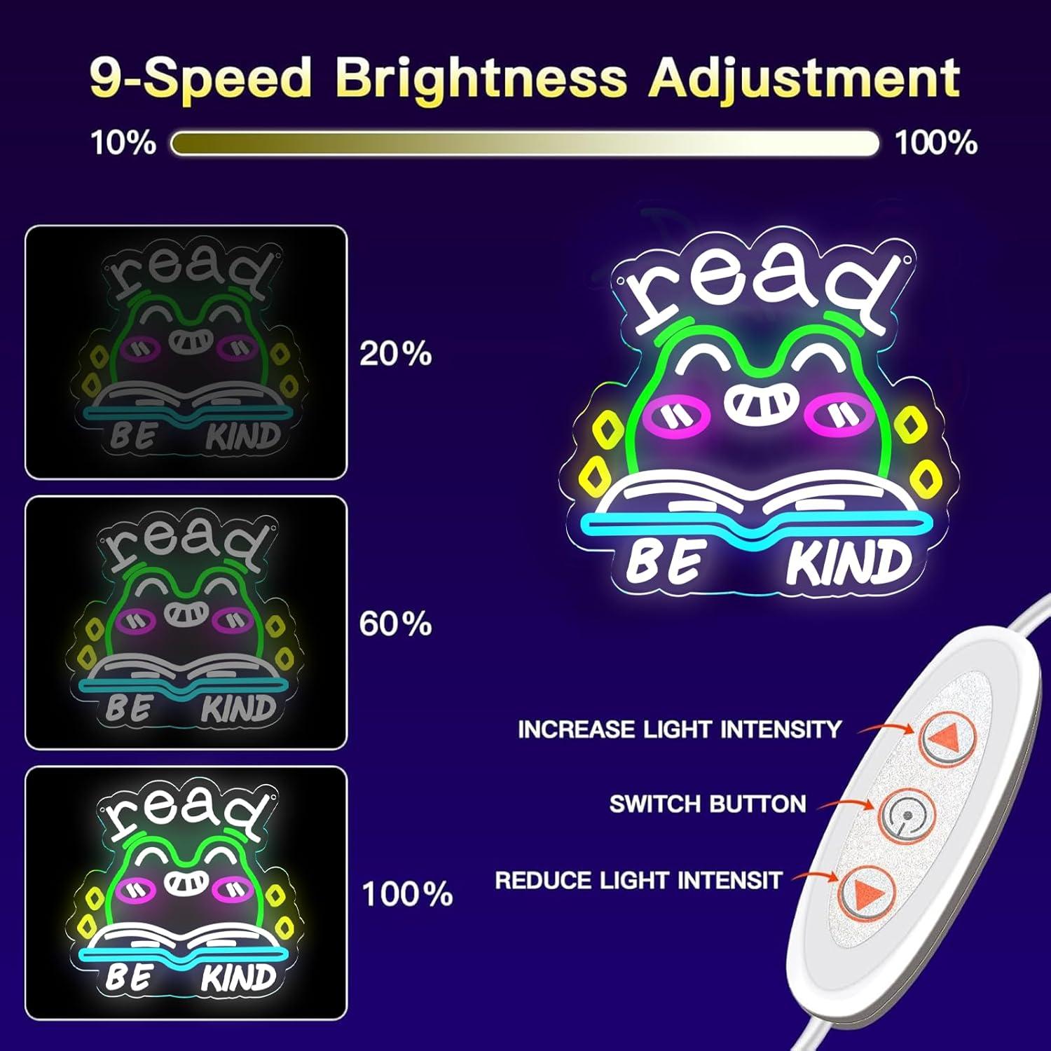 Letrero Neón LED TOPQUALI 'Lea Libros Y Sea Amable' 33.4x30.9cm