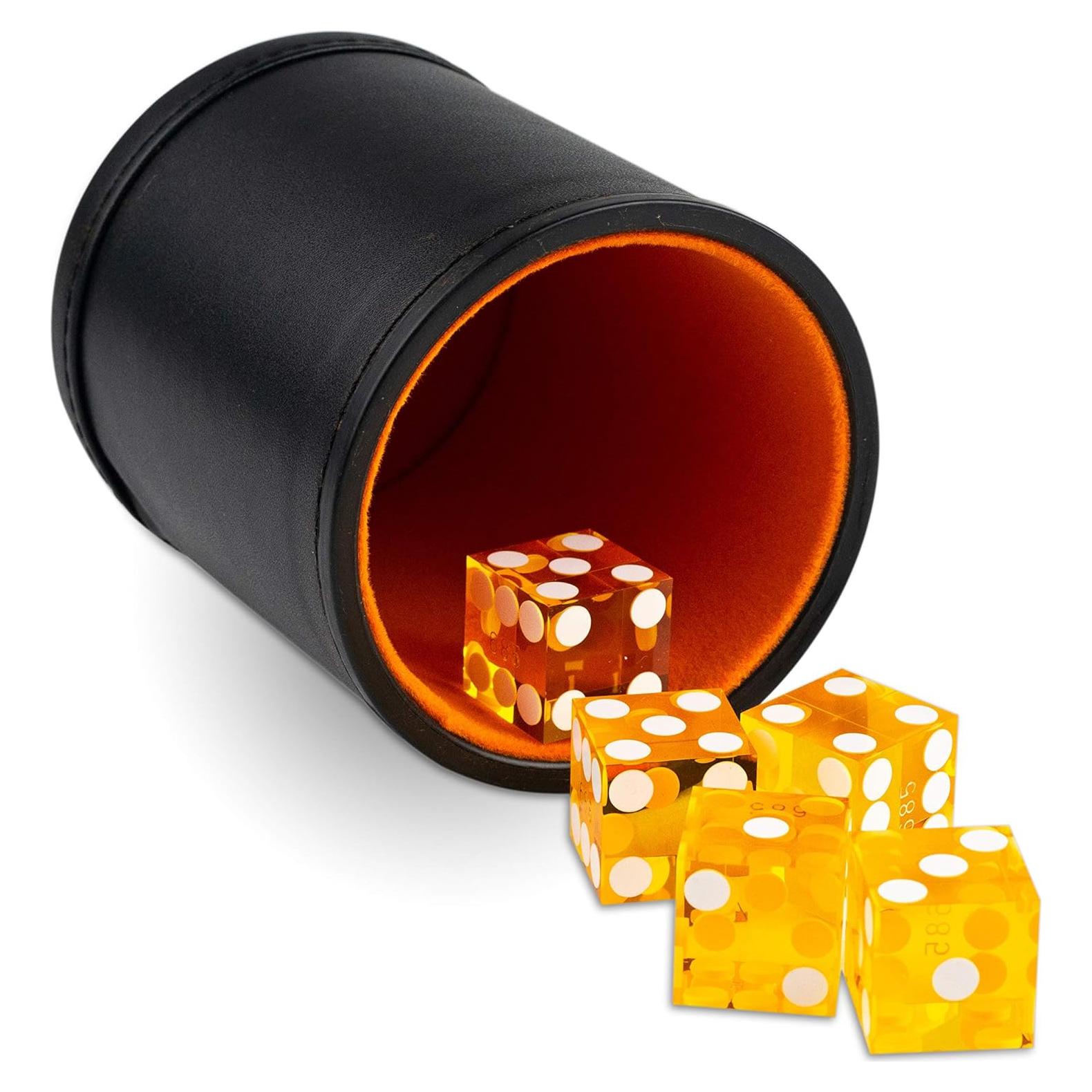 Copa de Dados de Cuero Siren Imports con 5 Dados Naranja