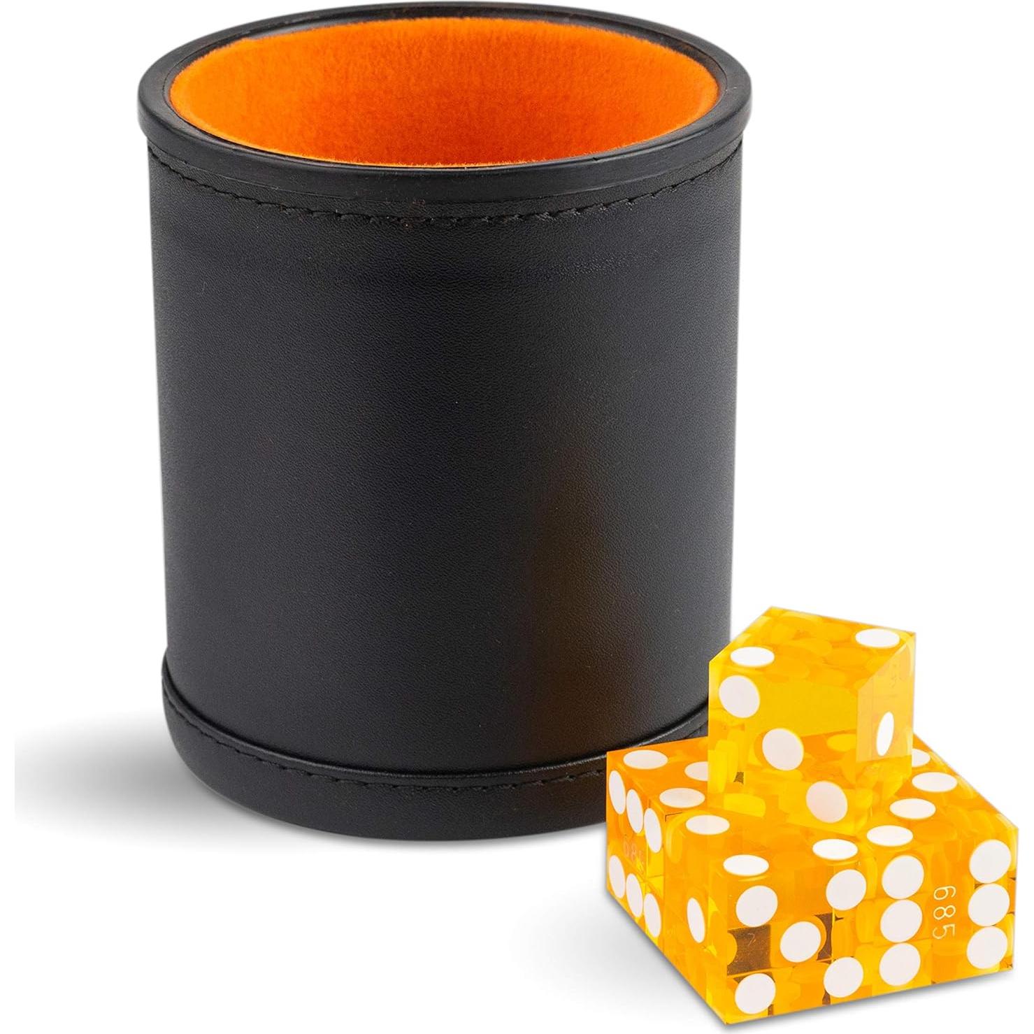 Copa de Dados de Cuero Siren Imports con 5 Dados Naranja