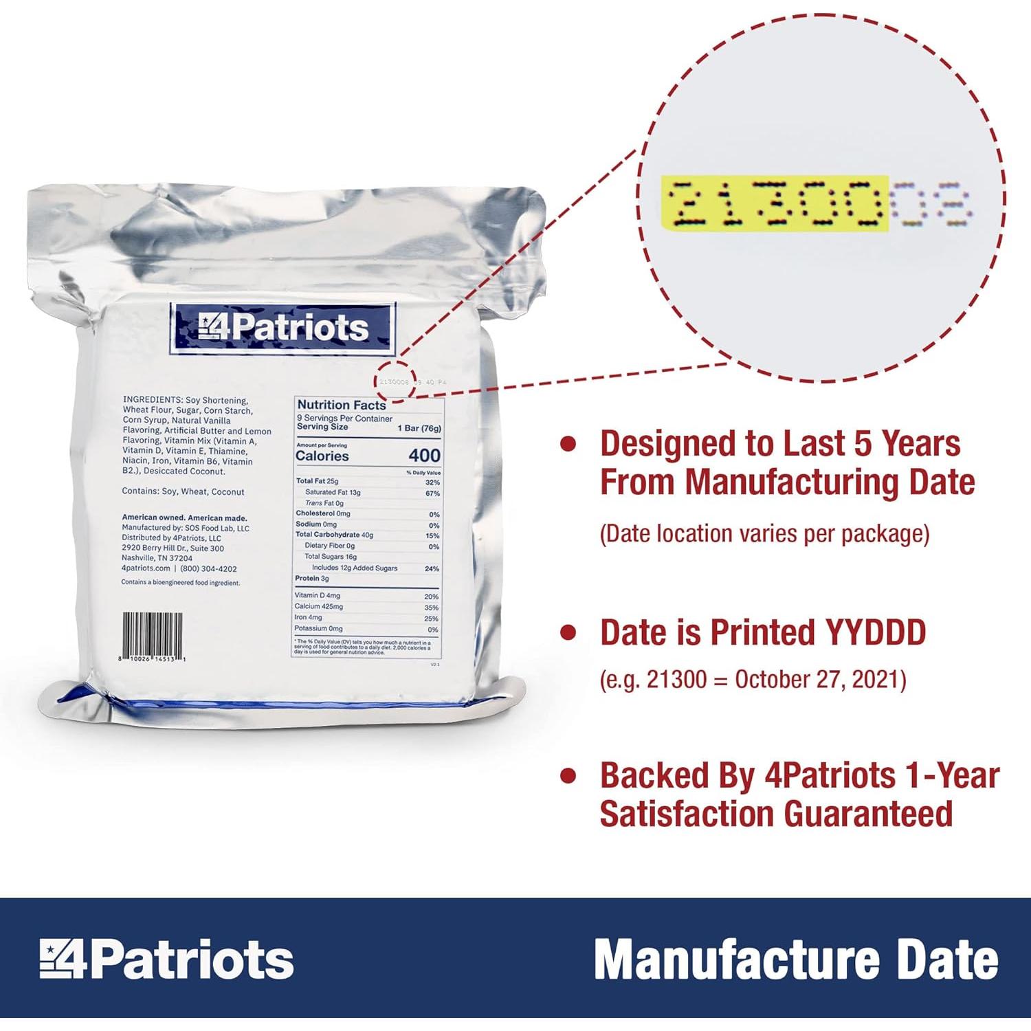 Barras de Comida de Emergencia 4Patriots - 9 Porciones 400 Calorías