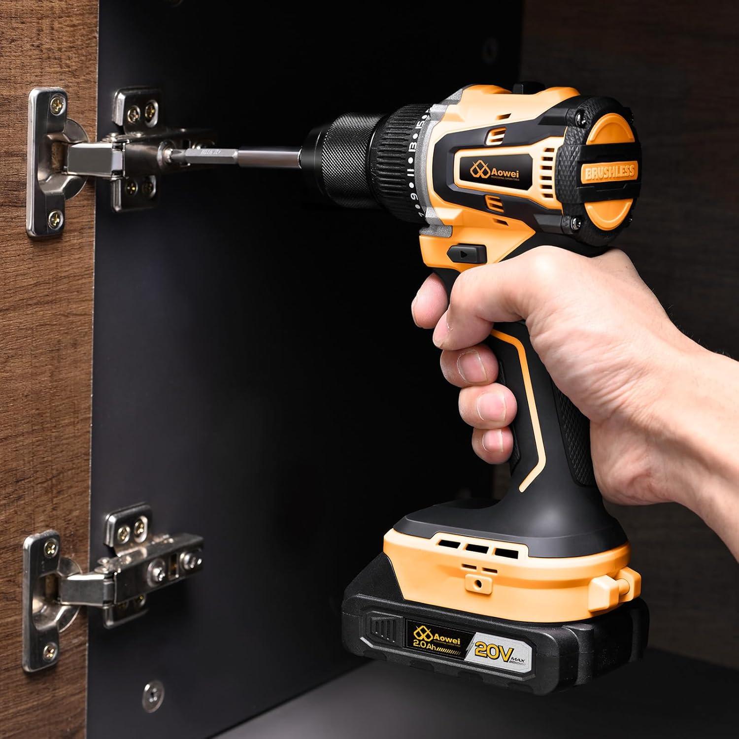 Taladro Inalámbrico AOWEI 20V Litio-Ion 2Ah Amarillo