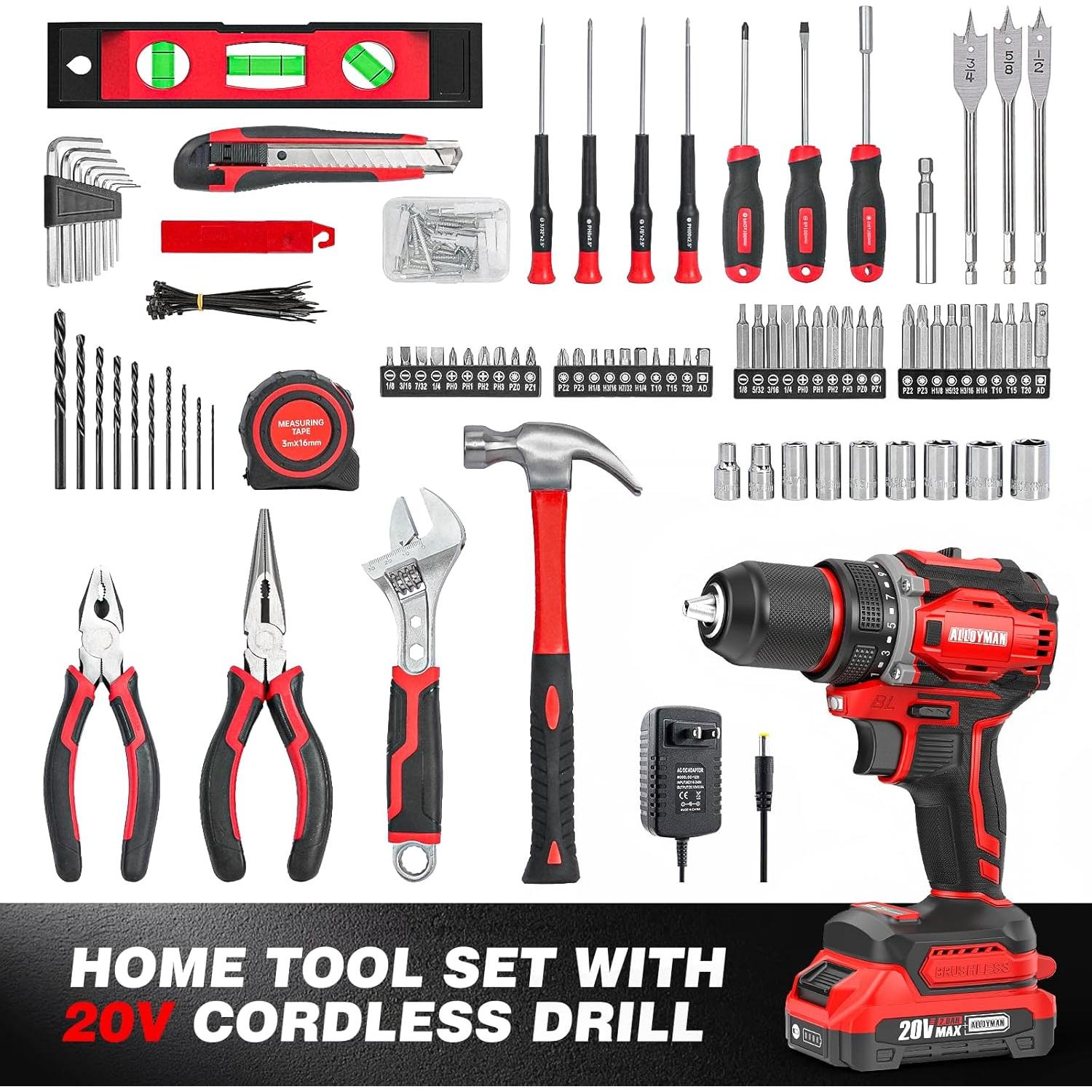Juego de Herramientas Alloyman 174 Piezas con Taladro 20V