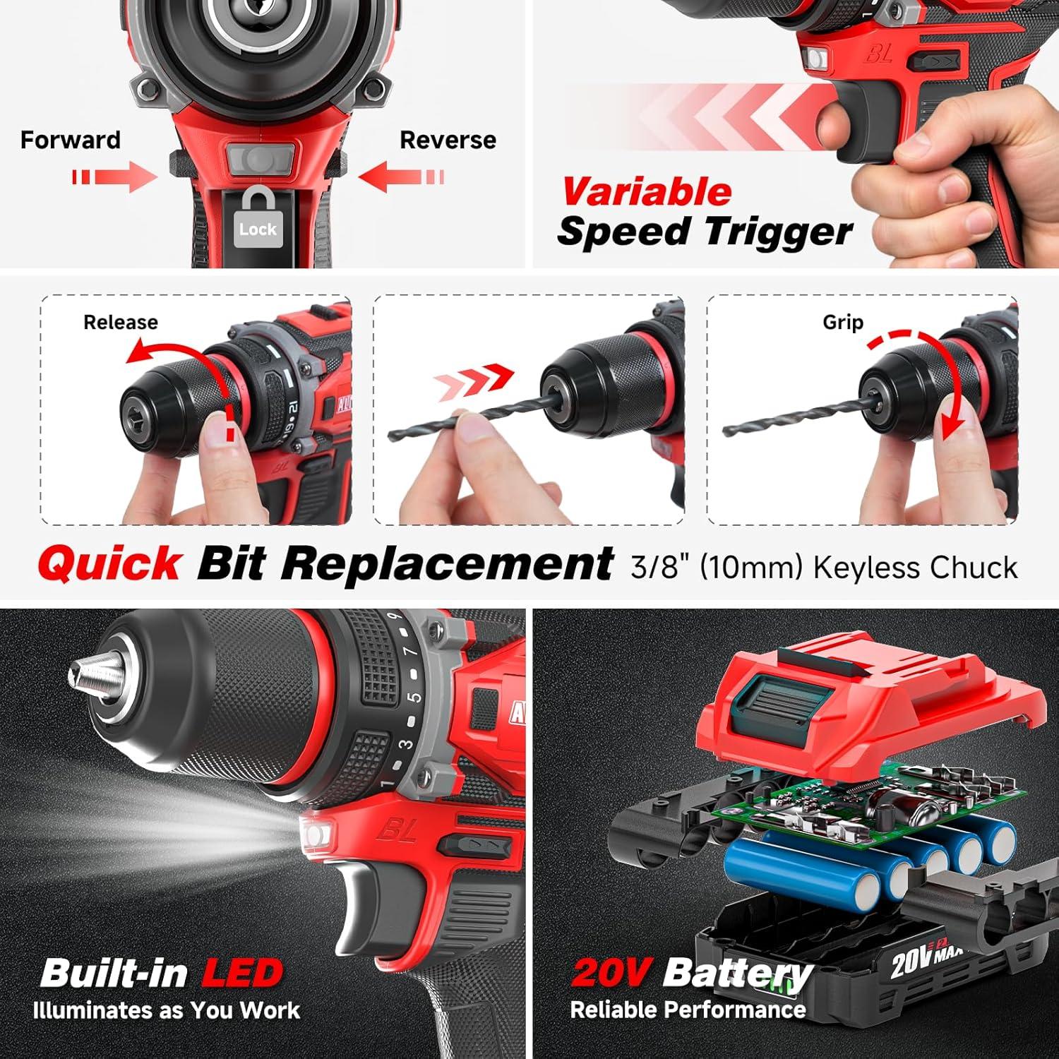 Juego de Herramientas Alloyman 174 Piezas con Taladro 20V