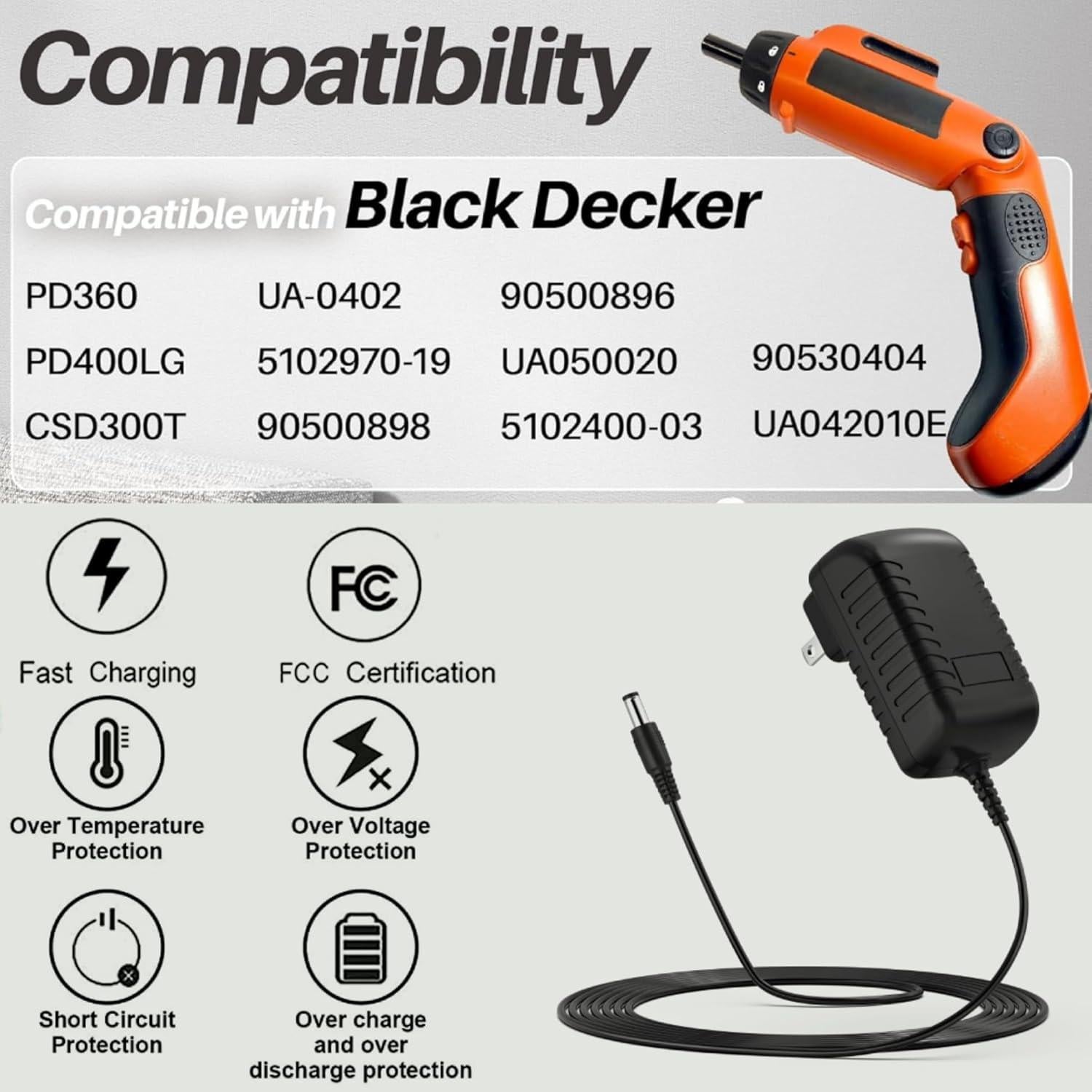 Cable de Alimentación 5V Black Decker PD360 PD400LG CSD300T